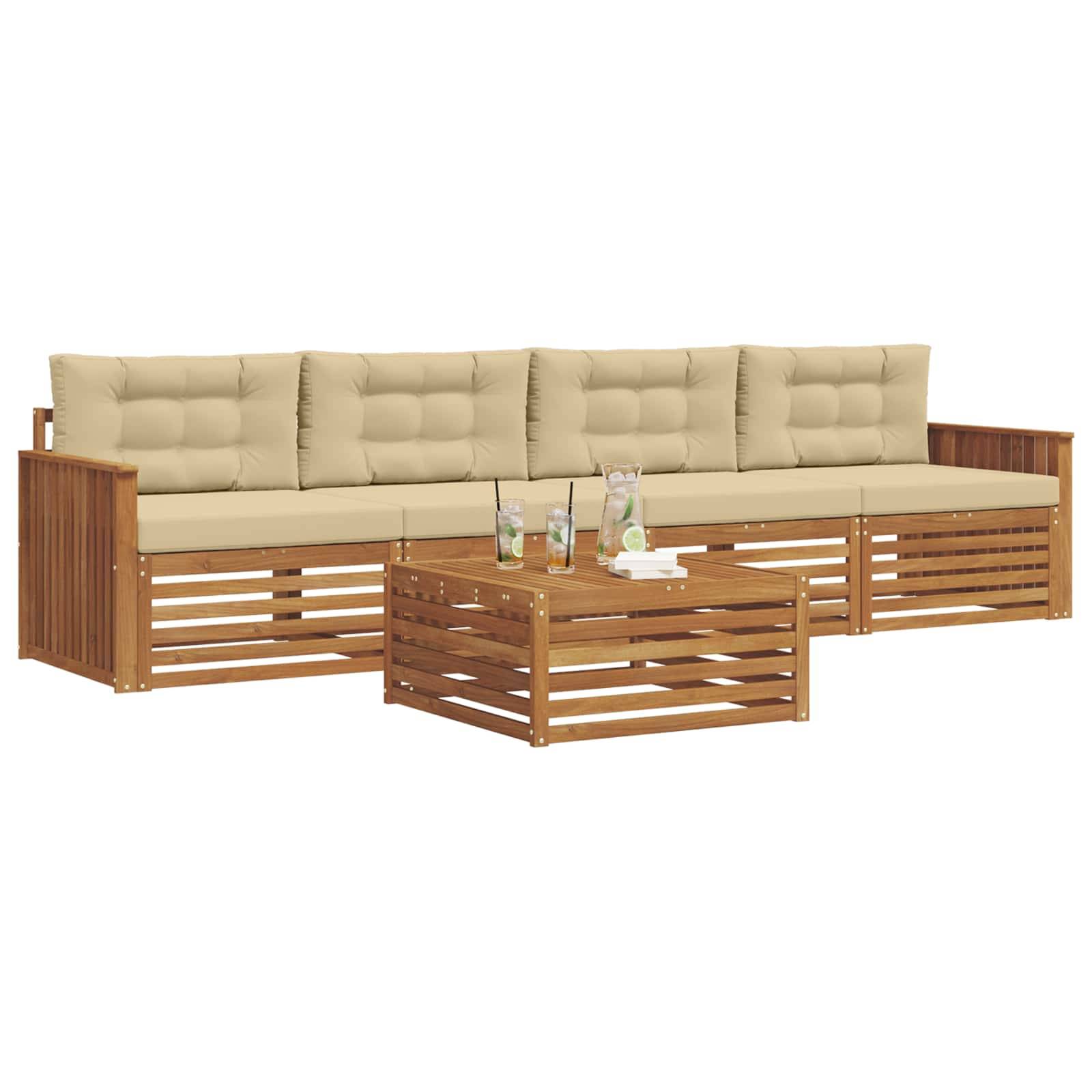 vidaXL Outdoor-Sofagarnitur mit Kissen 5 pcs Natur und Beige