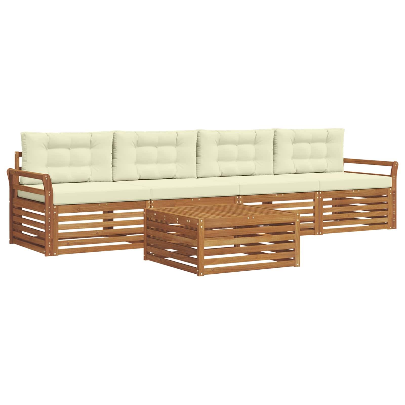 vidaXL Outdoor-Sofagarnitur mit Kissen 5 pcs Natur und Creme
