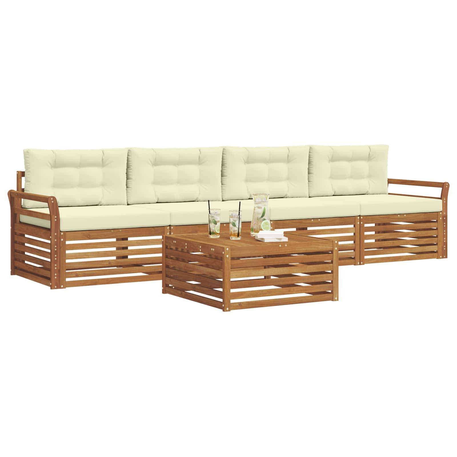 vidaXL Outdoor-Sofagarnitur mit Kissen 5 pcs Natur und Creme