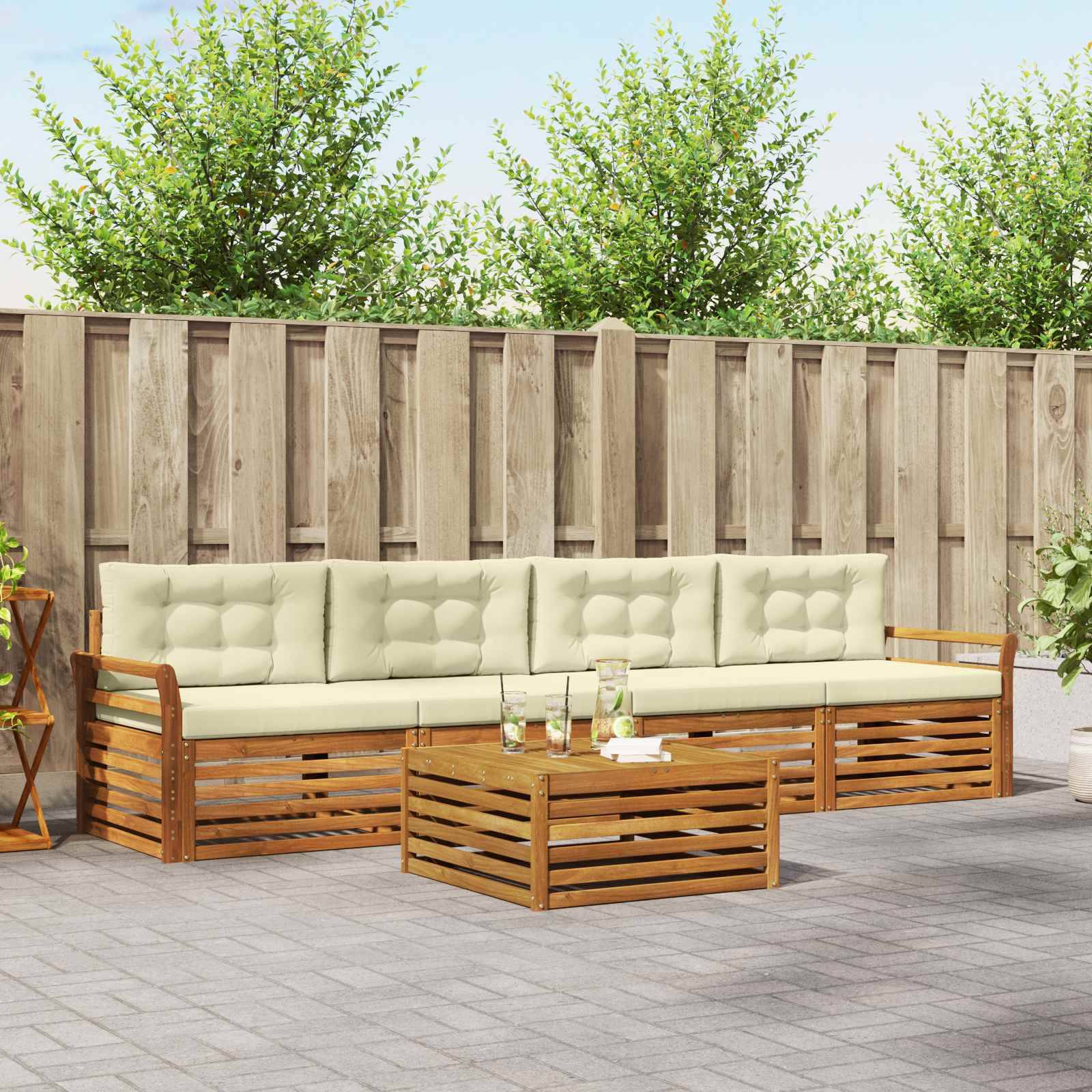 vidaXL Outdoor-Sofagarnitur mit Kissen 5 pcs Natur und Creme
