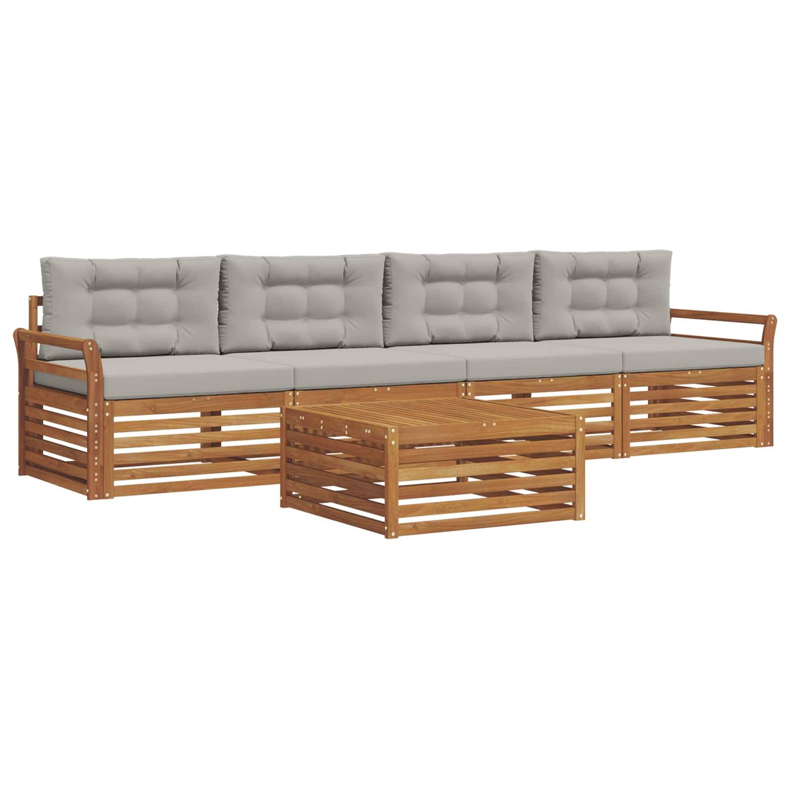 vidaXL Outdoor-Sofagarnitur mit Kissen 5 pcs Natürlich und Hellgrau