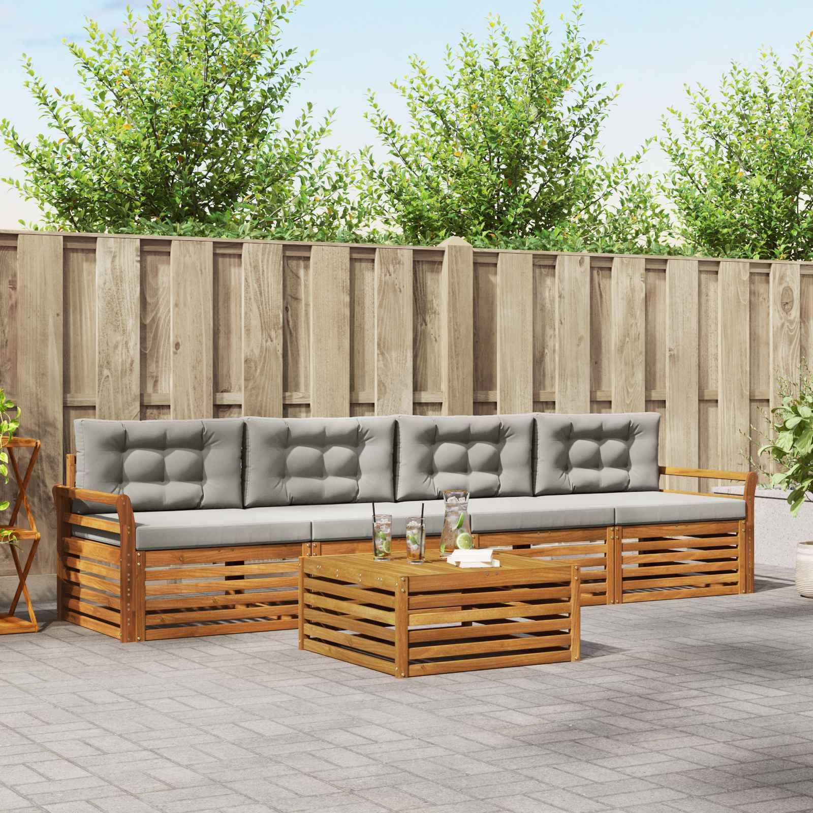 vidaXL Outdoor-Sofagarnitur mit Kissen 5 pcs Natürlich und Hellgrau