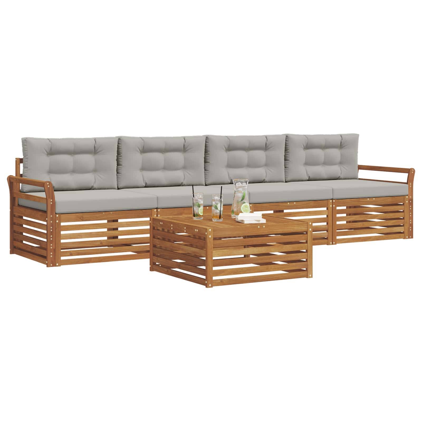 vidaXL Outdoor-Sofagarnitur mit Kissen 5 pcs Natürlich und Hellgrau