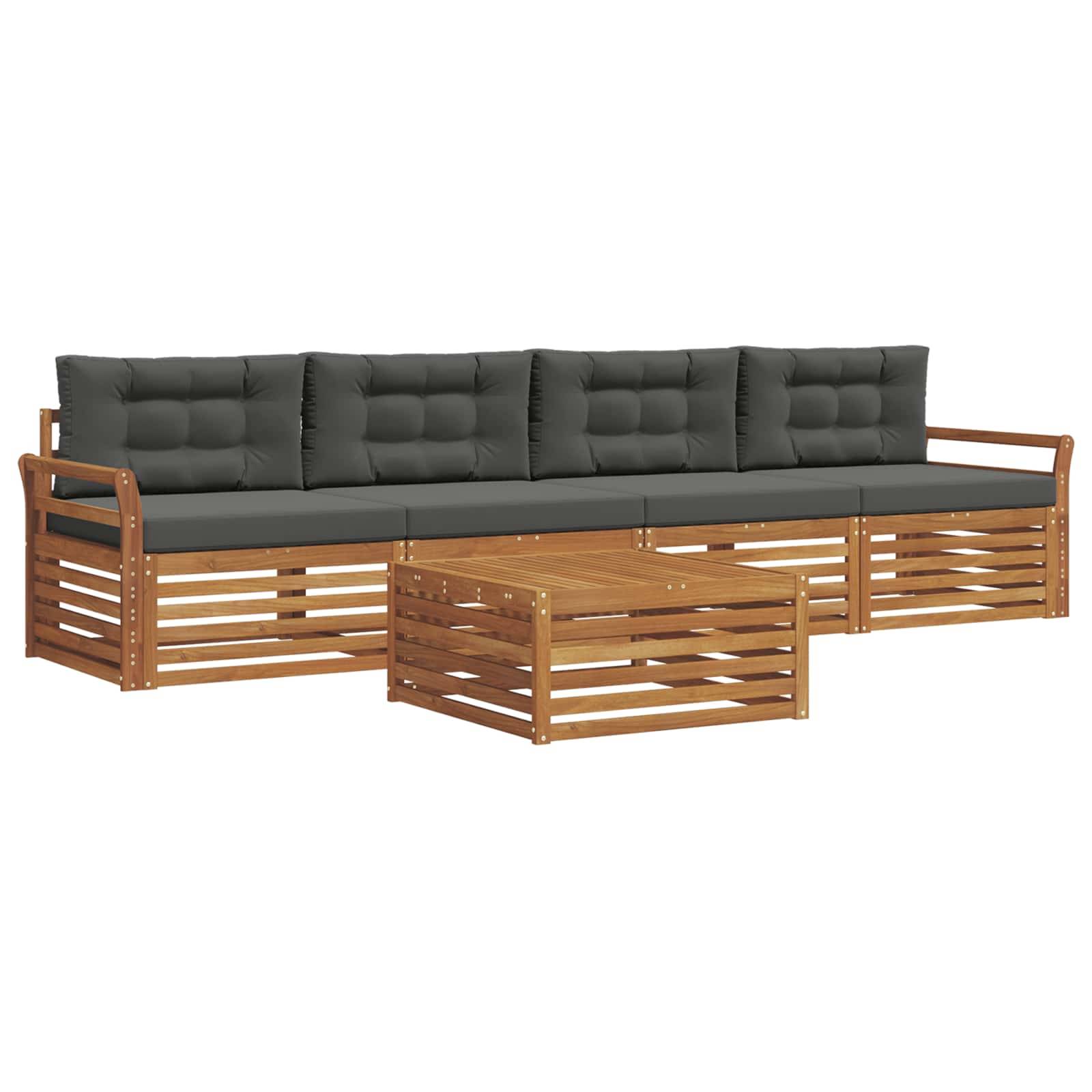 vidaXL Outdoor-Sofagarnitur mit Kissen 5 pcs Natur und Anthrazit