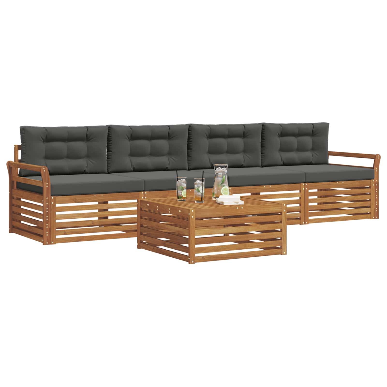 vidaXL Outdoor-Sofagarnitur mit Kissen 5 pcs Natur und Anthrazit