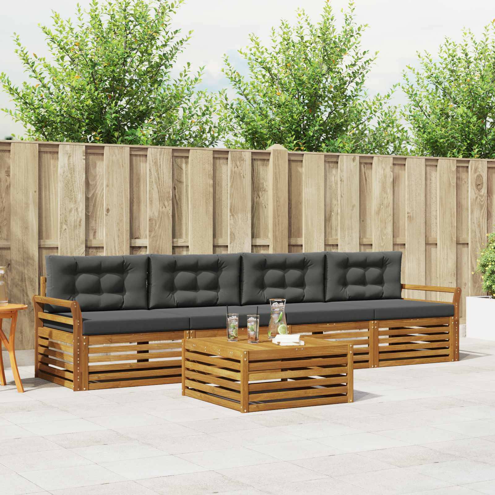 vidaXL Outdoor-Sofagarnitur mit Kissen 5 pcs Natur und Anthrazit