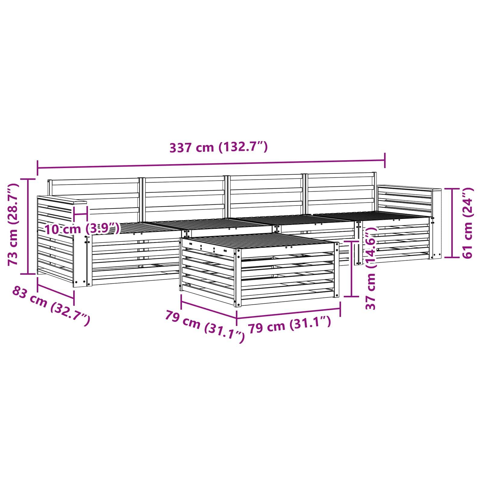 vidaXL Outdoor-Sofagarnitur 5 pcs Natur