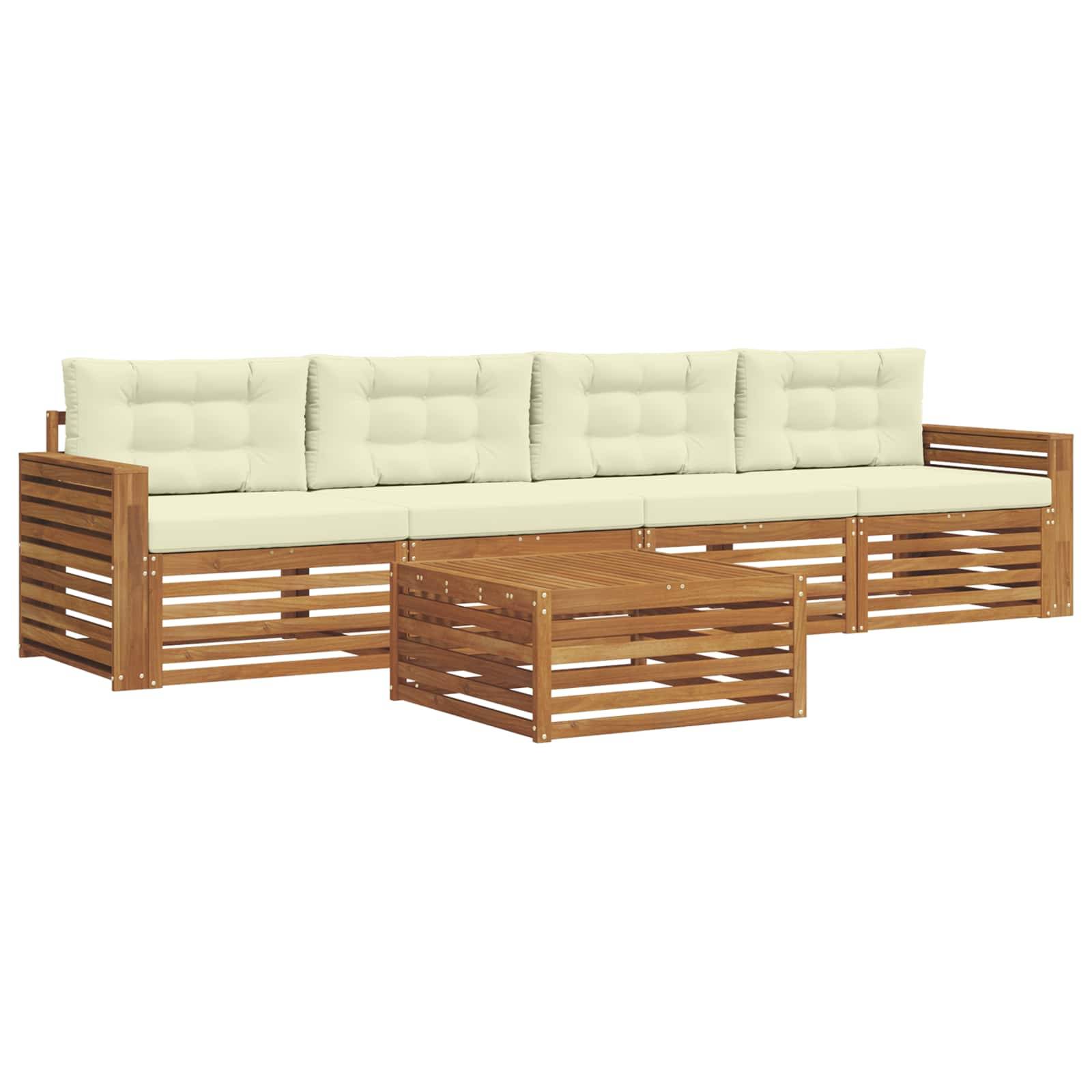 vidaXL Outdoor-Sofagarnitur mit Kissen 5 pcs Natur und Creme