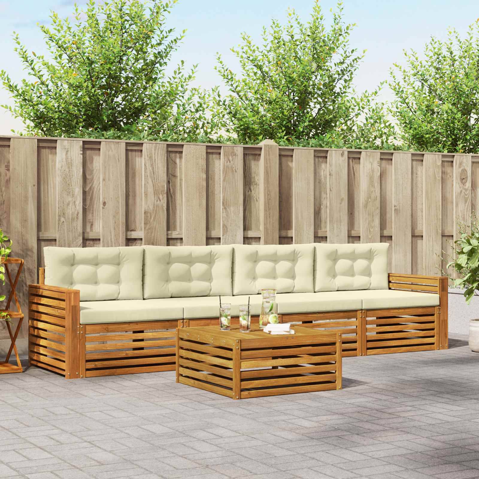 vidaXL Outdoor-Sofagarnitur mit Kissen 5 pcs Natur und Creme