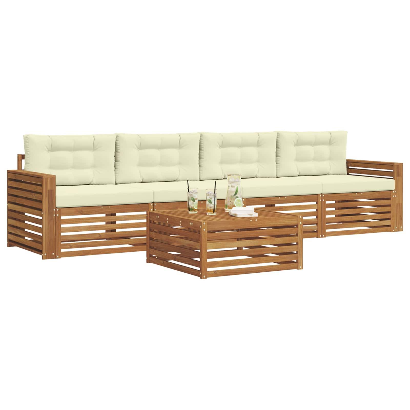 vidaXL Outdoor-Sofagarnitur mit Kissen 5 pcs Natur und Creme