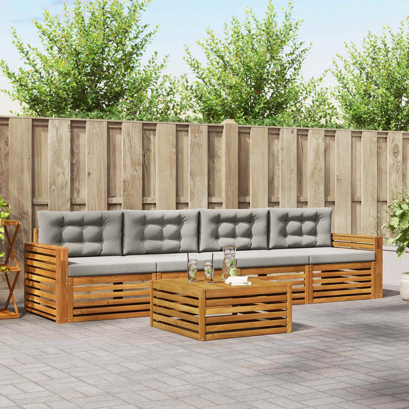 vidaXL Outdoor-Sofagarnitur mit Kissen 5 pcs Natürlich und Hellgrau