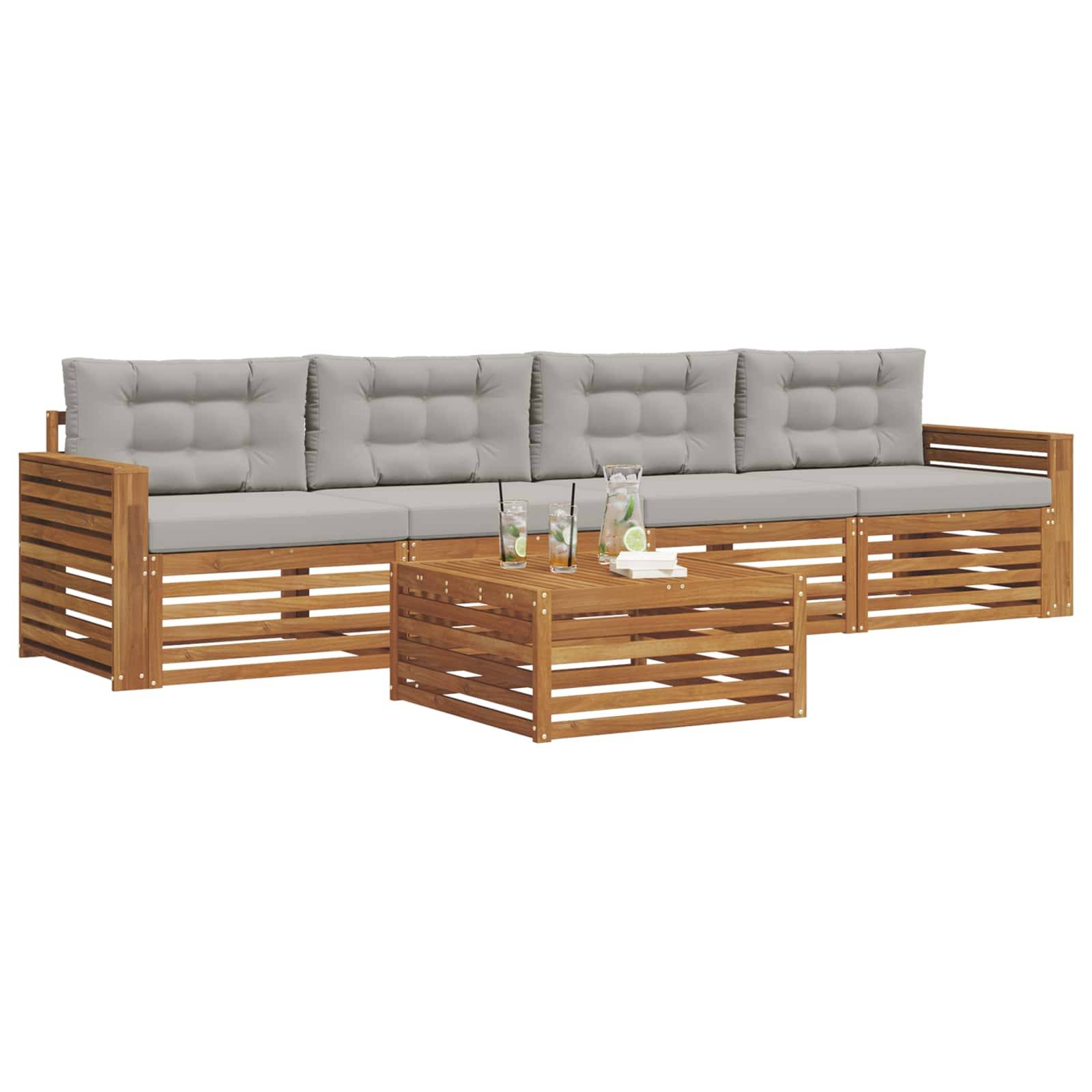 vidaXL Outdoor-Sofagarnitur mit Kissen 5 pcs Natürlich und Hellgrau