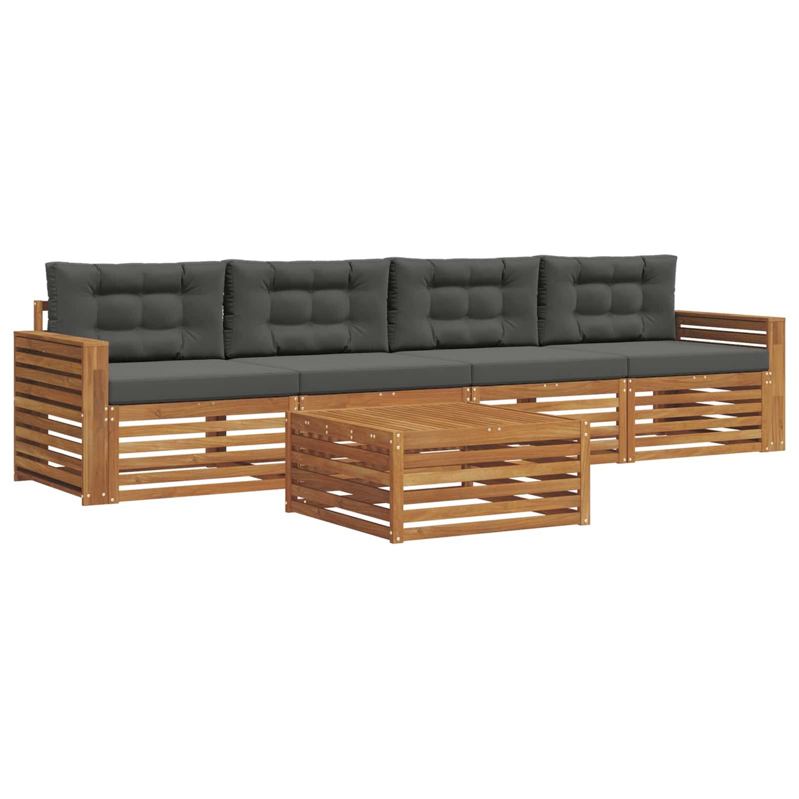 vidaXL Outdoor-Sofagarnitur mit Kissen 5 pcs Natur und Anthrazit