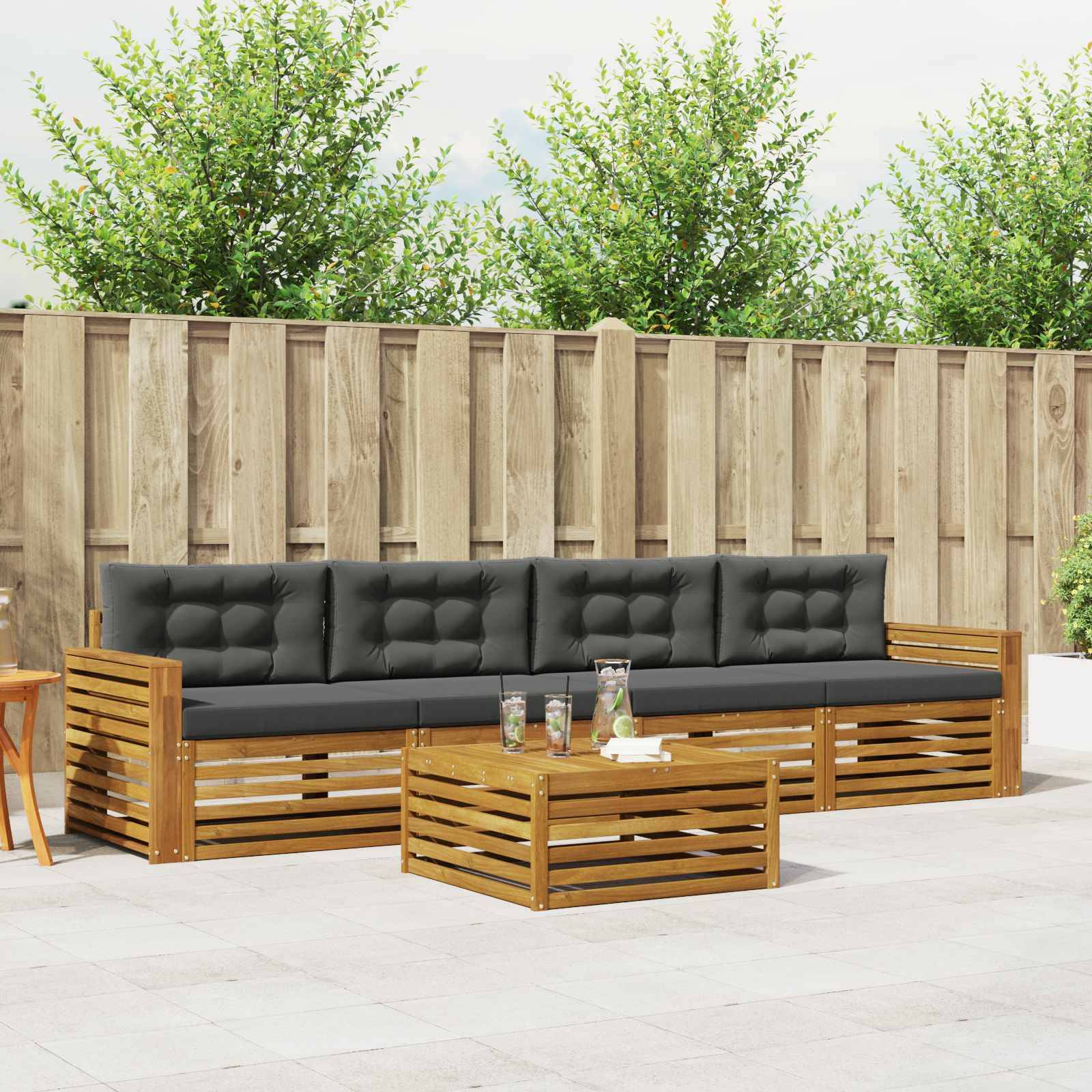 vidaXL Outdoor-Sofagarnitur mit Kissen 5 pcs Natur und Anthrazit
