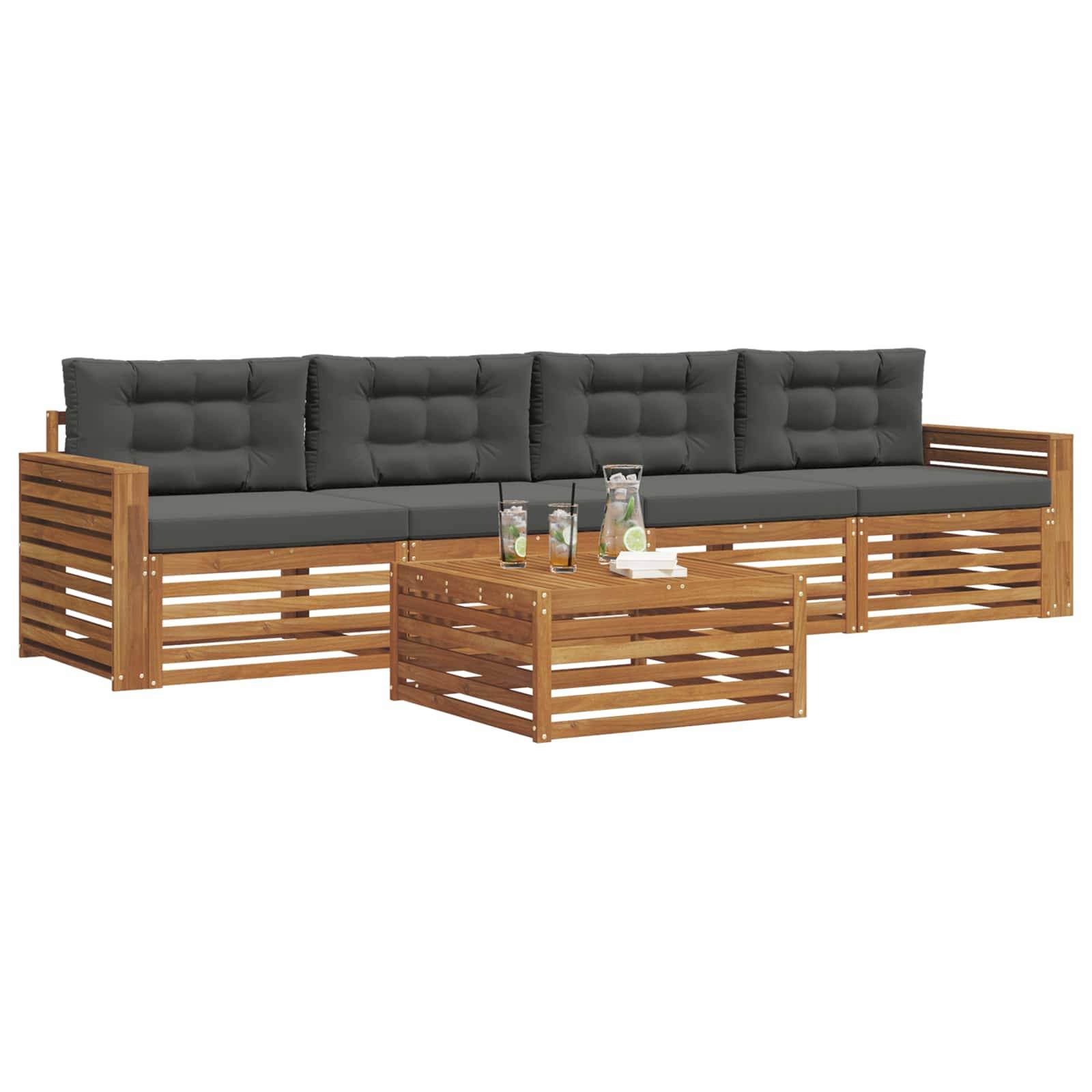 vidaXL Outdoor-Sofagarnitur mit Kissen 5 pcs Natur und Anthrazit