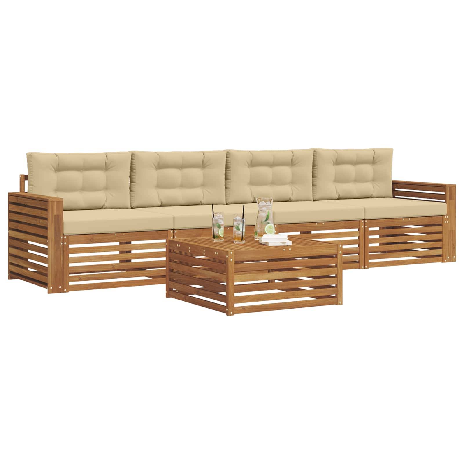 vidaXL Outdoor-Sofagarnitur mit Kissen 5 pcs Natur und Beige