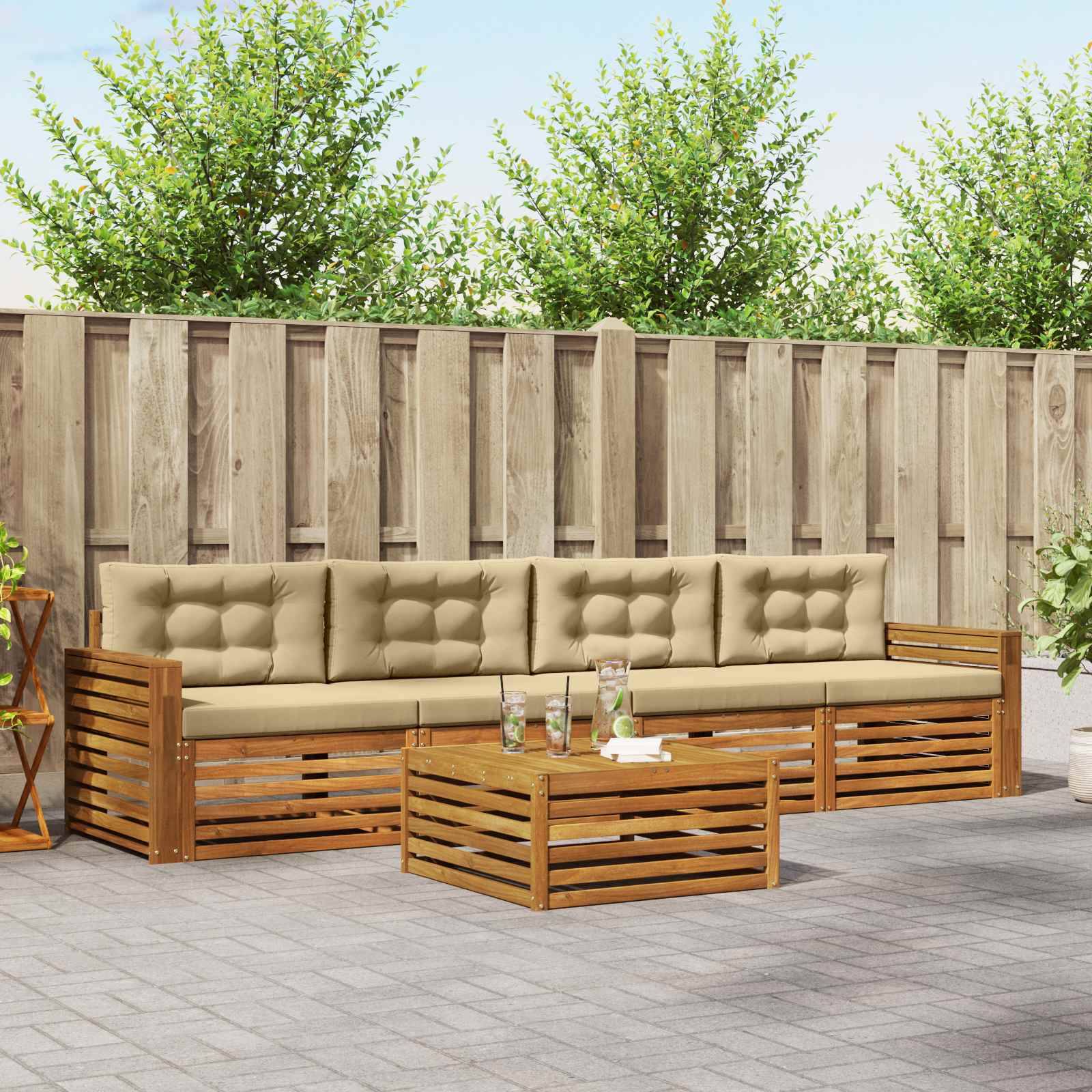 vidaXL Outdoor-Sofagarnitur mit Kissen 5 pcs Natur und Beige