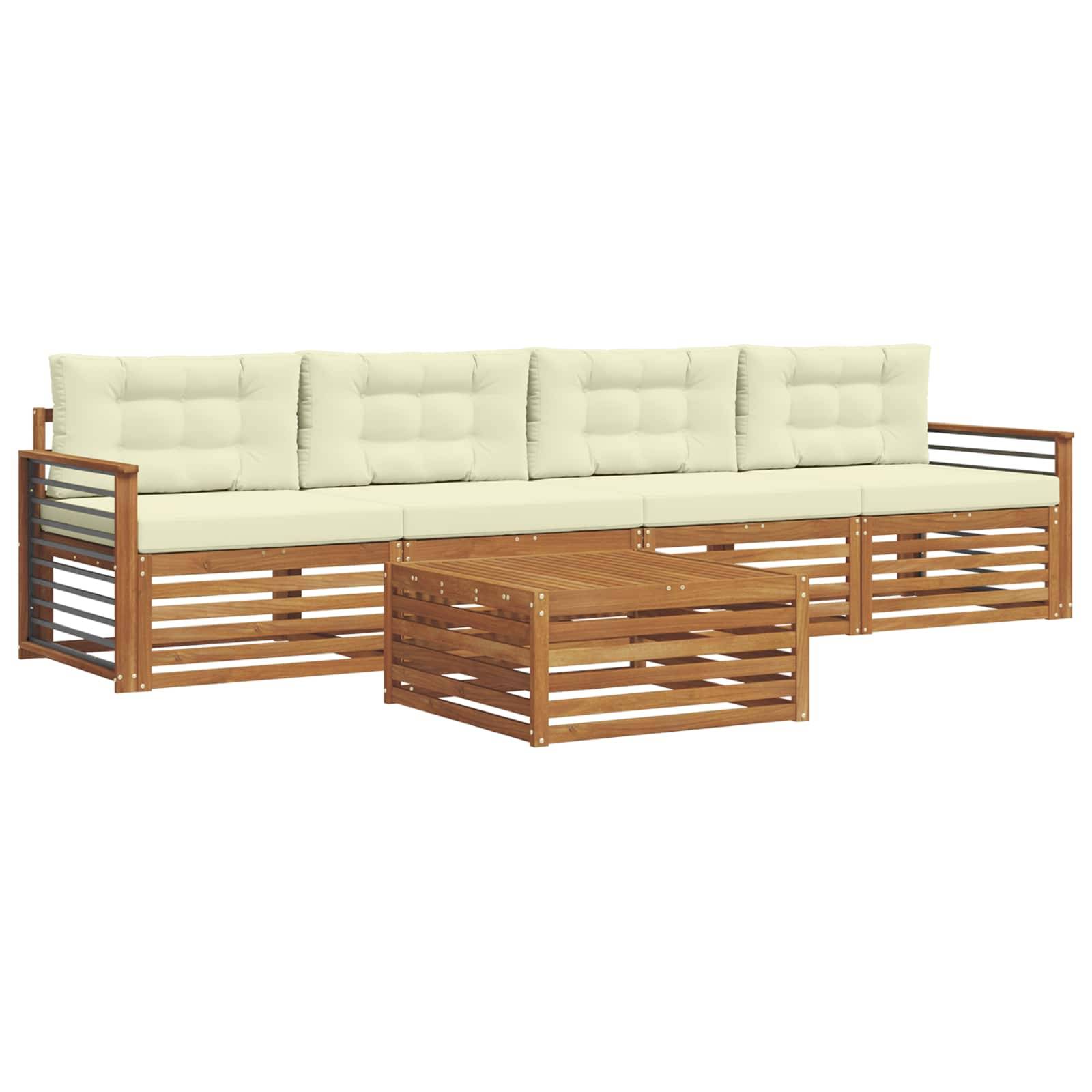 vidaXL Outdoor-Sofagarnitur mit Kissen 5 pcs Natur und Creme