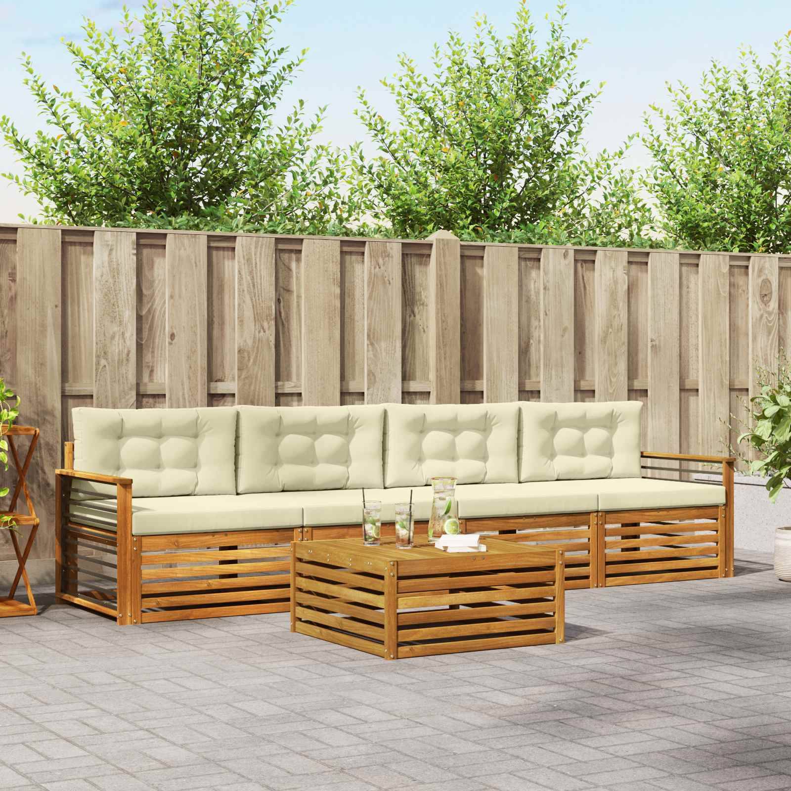 vidaXL Outdoor-Sofagarnitur mit Kissen 5 pcs Natur und Creme