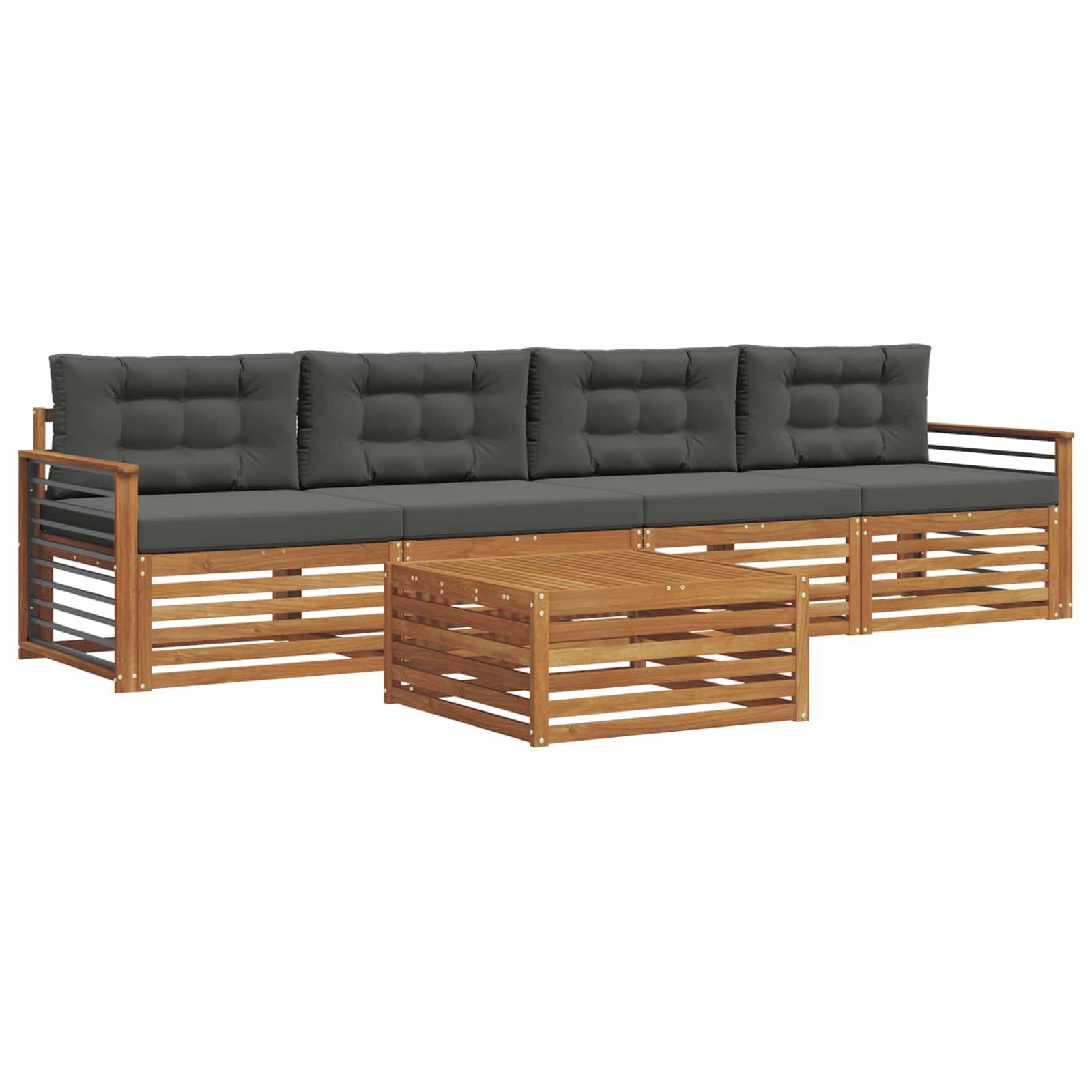 vidaXL Outdoor-Sofagarnitur mit Kissen 5 pcs Natur und Anthrazit