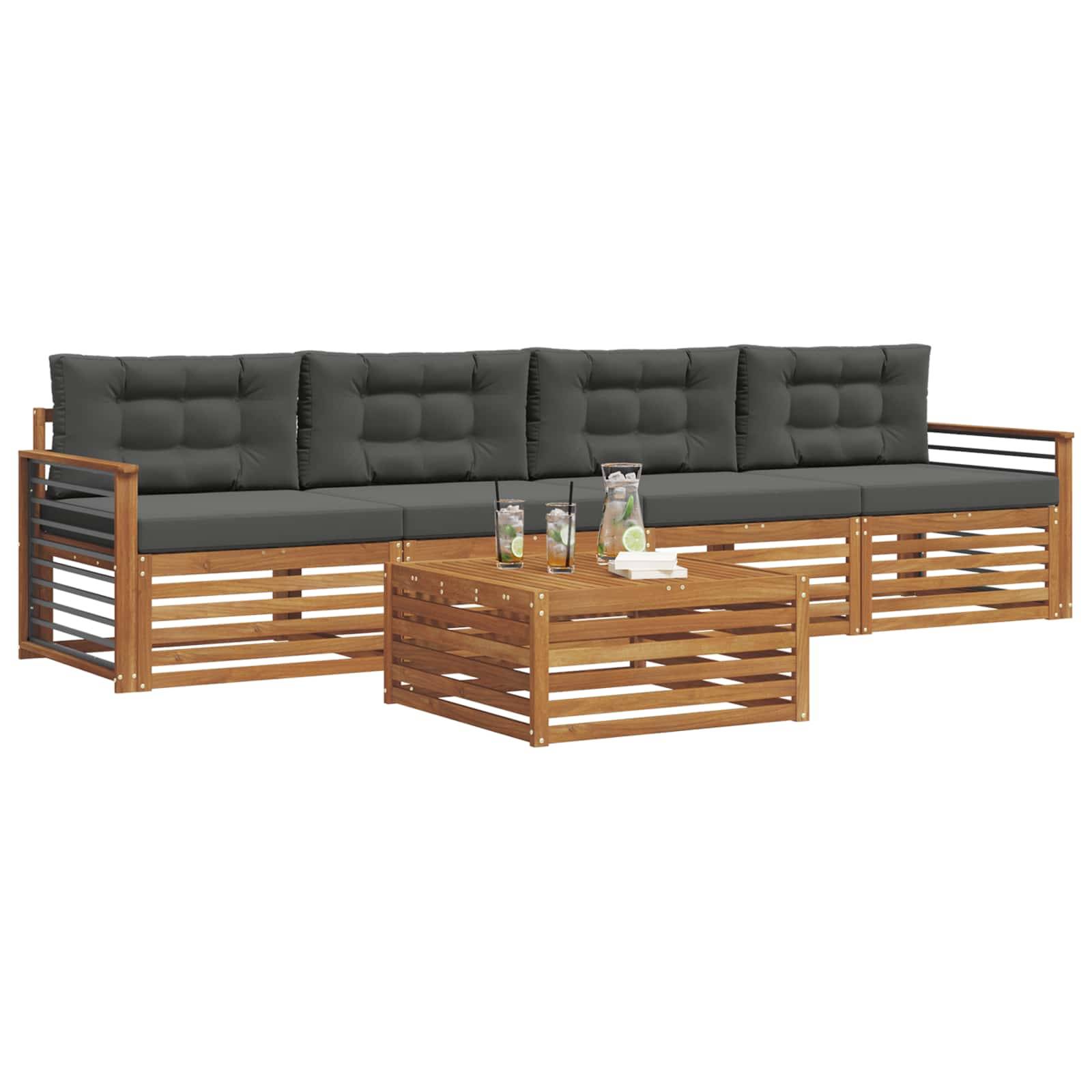 vidaXL Outdoor-Sofagarnitur mit Kissen 5 pcs Natur und Anthrazit