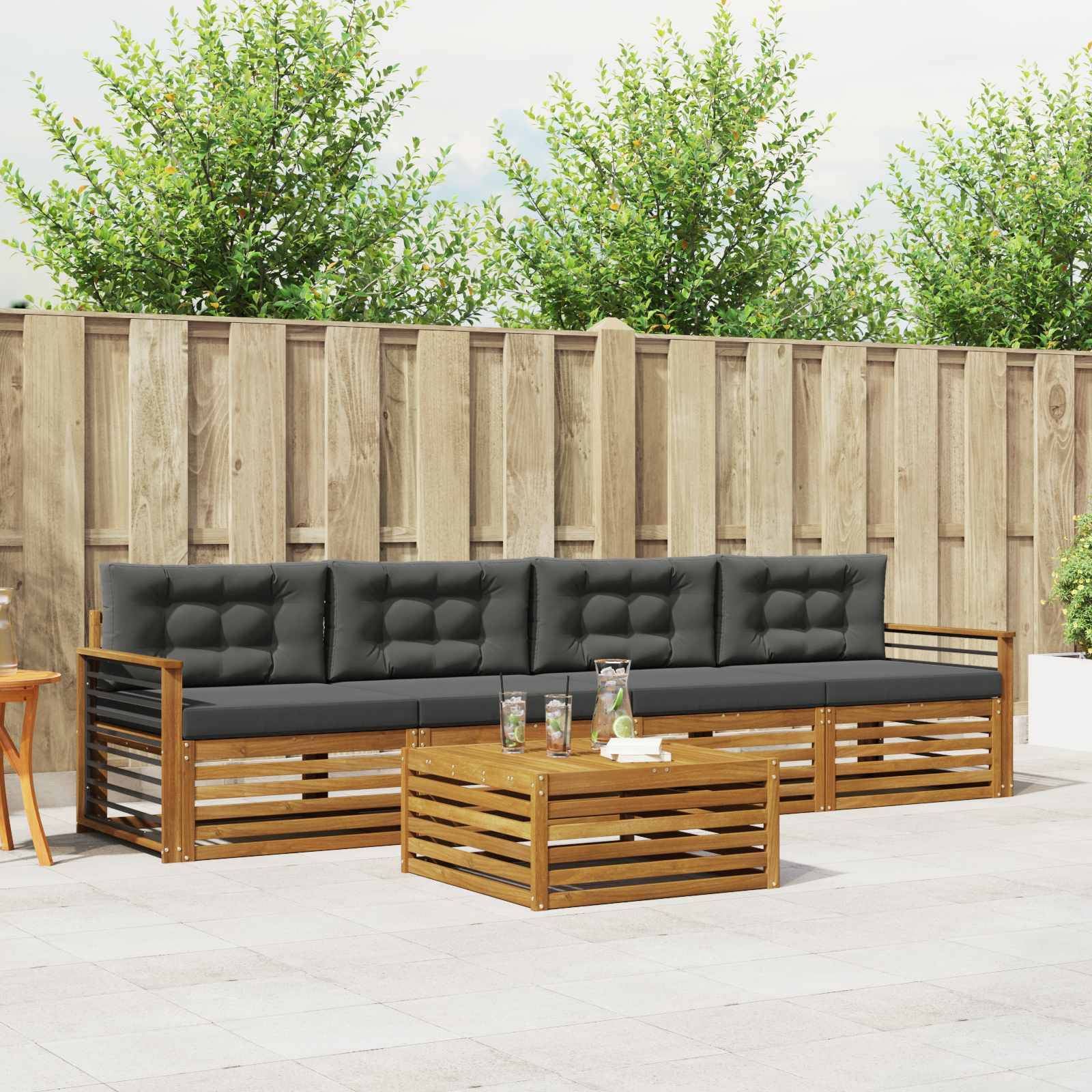 vidaXL Outdoor-Sofagarnitur mit Kissen 5 pcs Natur und Anthrazit
