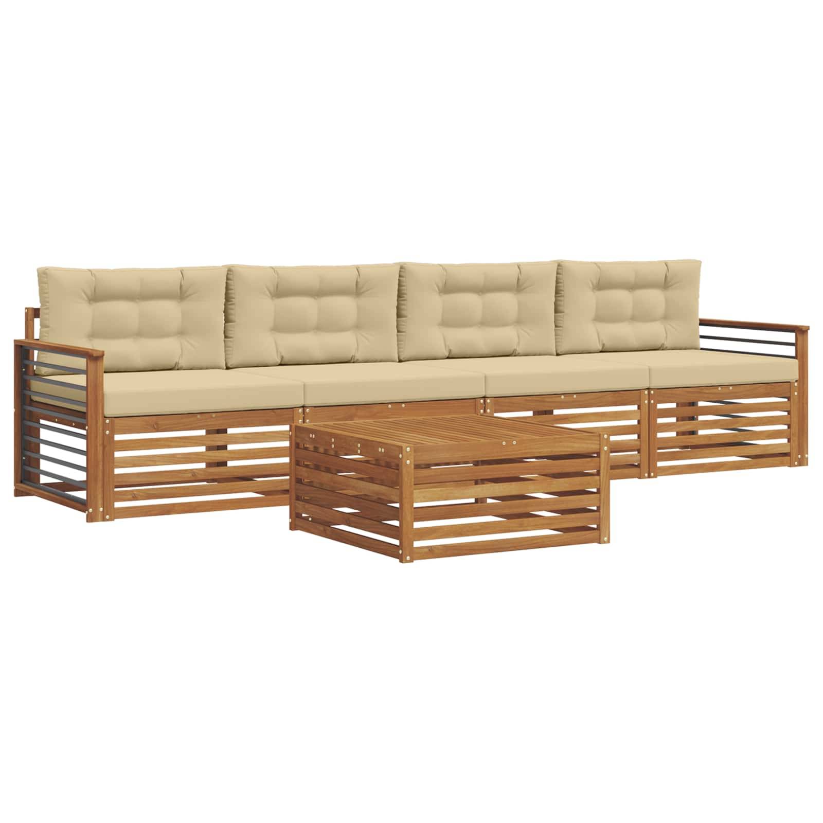 vidaXL Outdoor-Sofagarnitur mit Kissen 5 pcs Natur und Beige