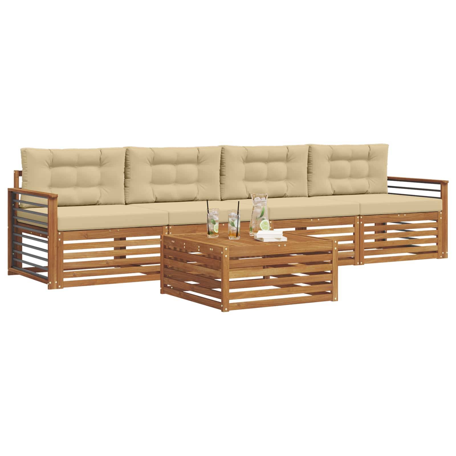vidaXL Outdoor-Sofagarnitur mit Kissen 5 pcs Natur und Beige