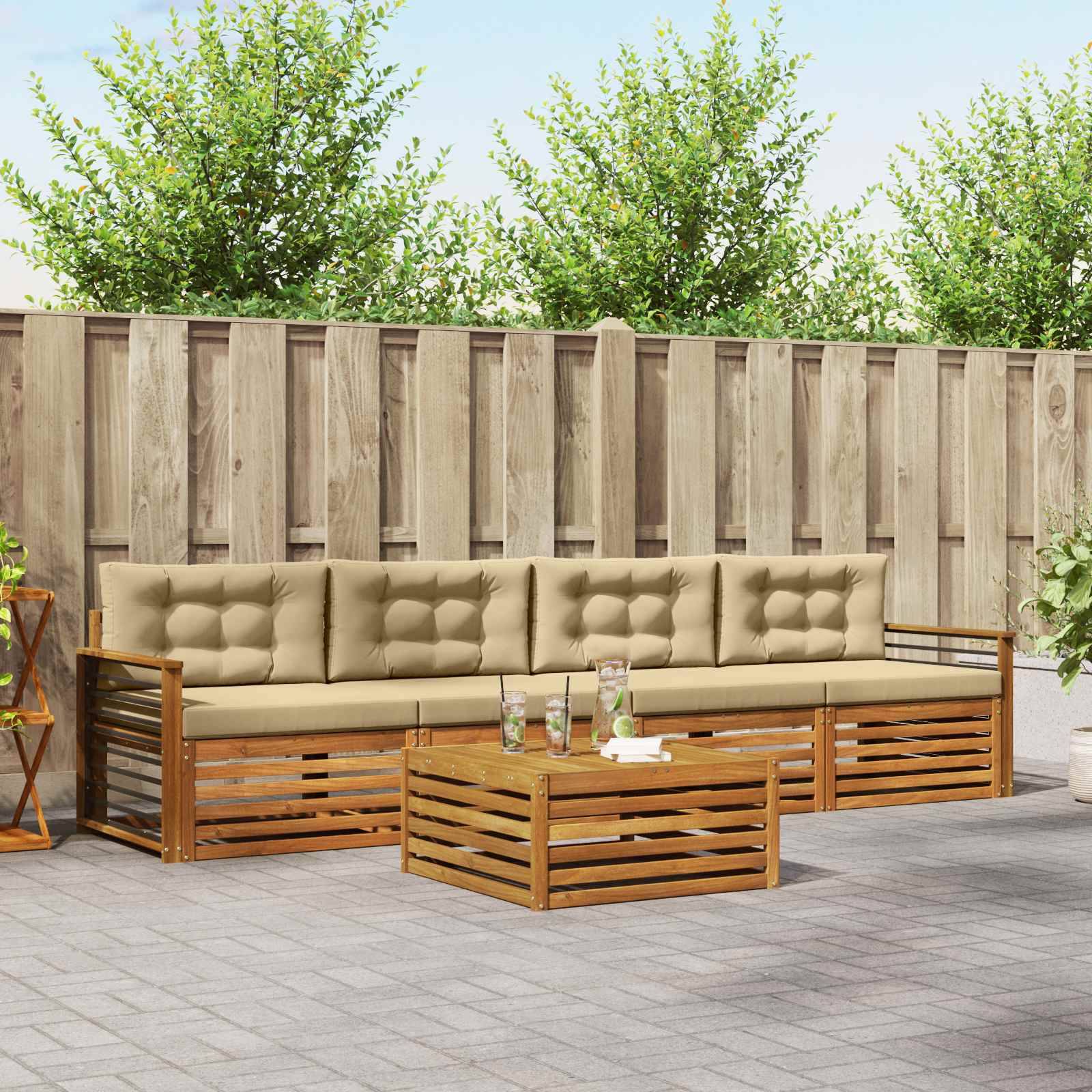 vidaXL Outdoor-Sofagarnitur mit Kissen 5 pcs Natur und Beige