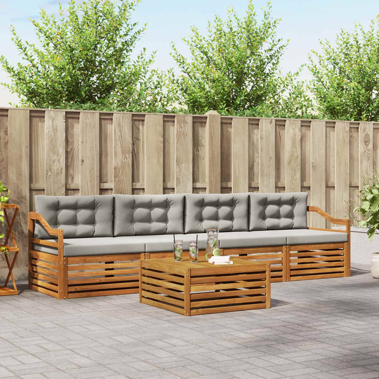 vidaXL Outdoor-Sofagarnitur mit Kissen 5 pcs Natürlich und Hellgrau