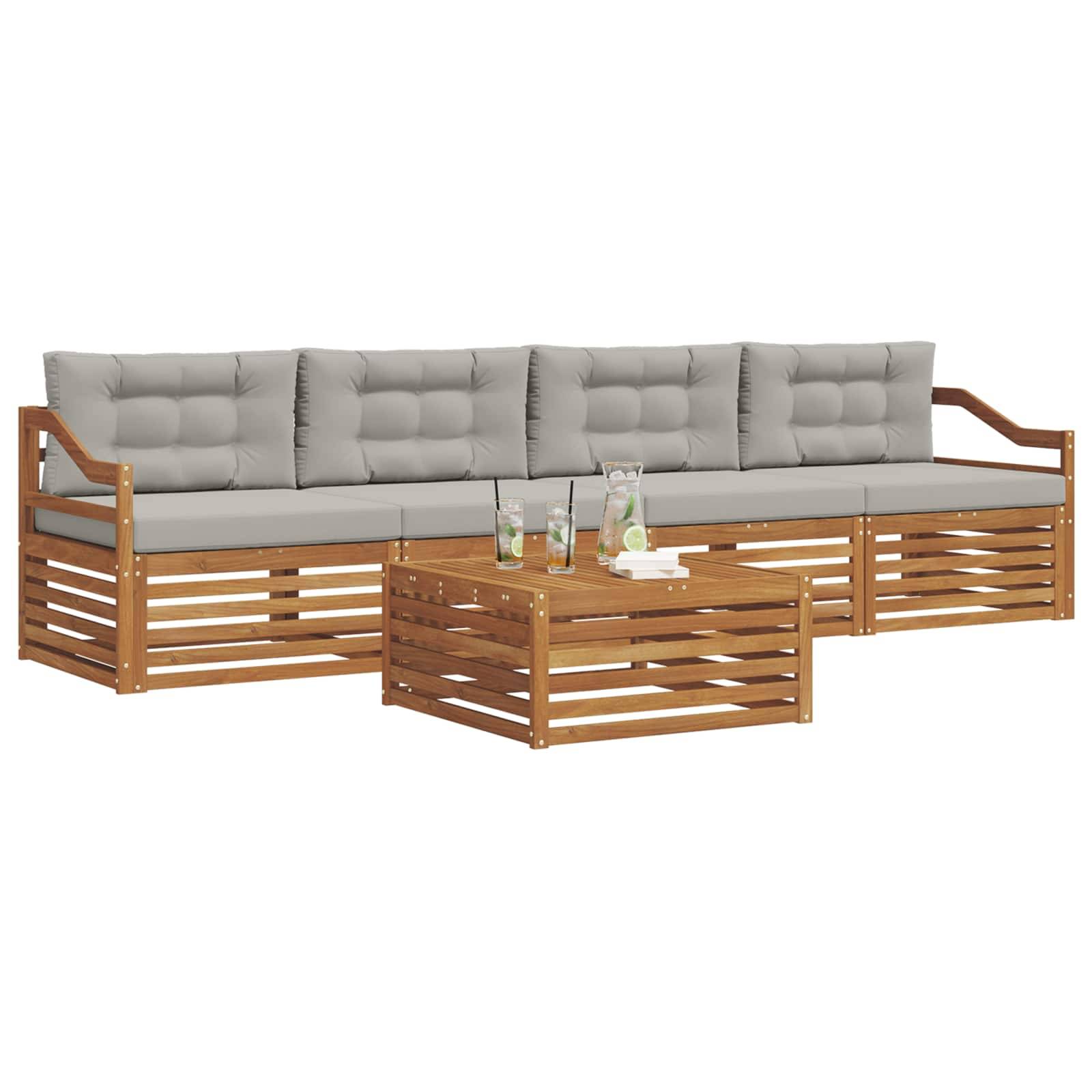 vidaXL Outdoor-Sofagarnitur mit Kissen 5 pcs Natürlich und Hellgrau