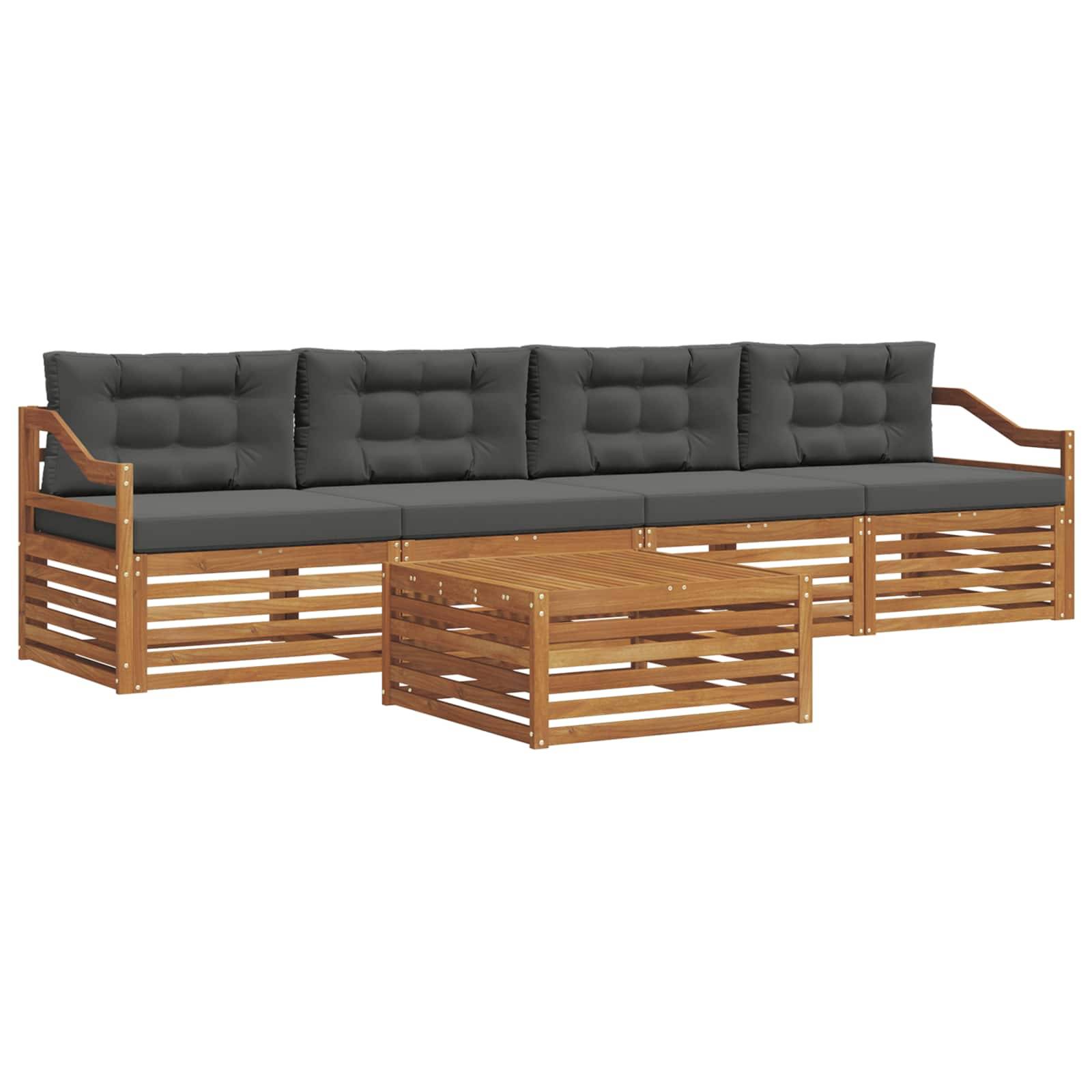 vidaXL Outdoor-Sofagarnitur mit Kissen 5 pcs Natur und Anthrazit