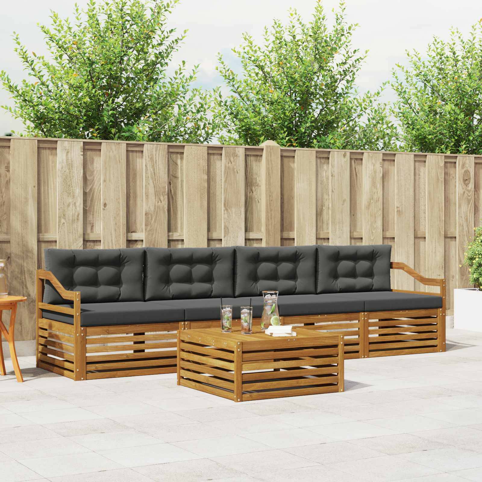 vidaXL Outdoor-Sofagarnitur mit Kissen 5 pcs Natur und Anthrazit
