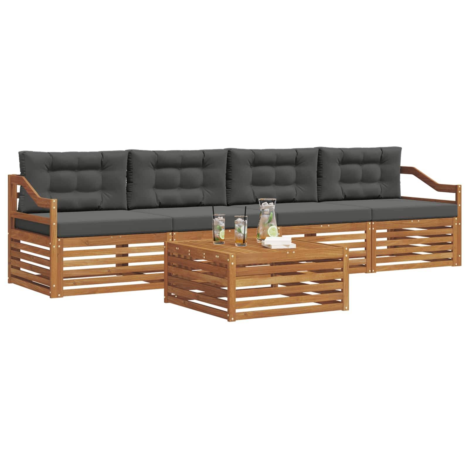 vidaXL Outdoor-Sofagarnitur mit Kissen 5 pcs Natur und Anthrazit