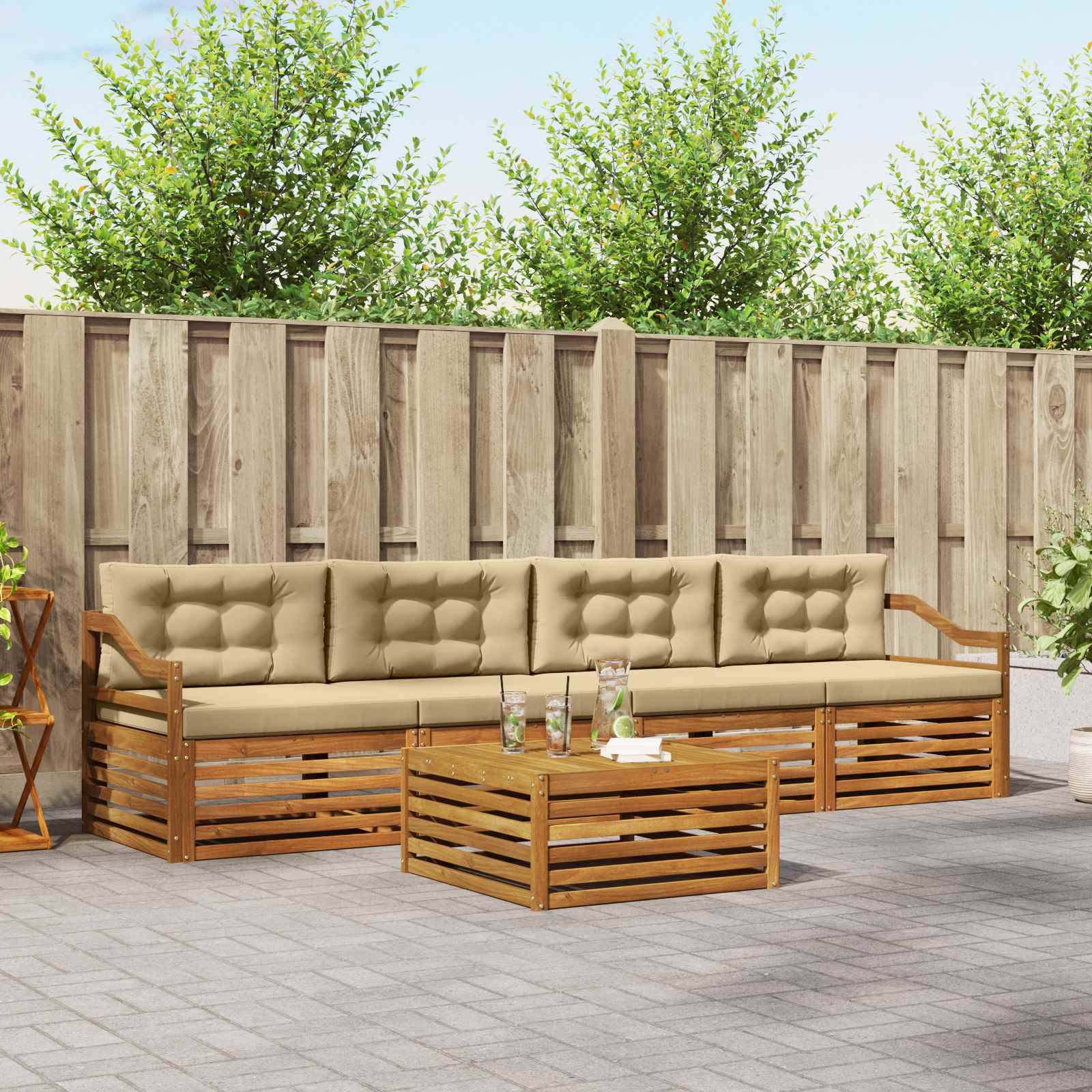 vidaXL Outdoor-Sofagarnitur mit Kissen 5 pcs Natur und Beige