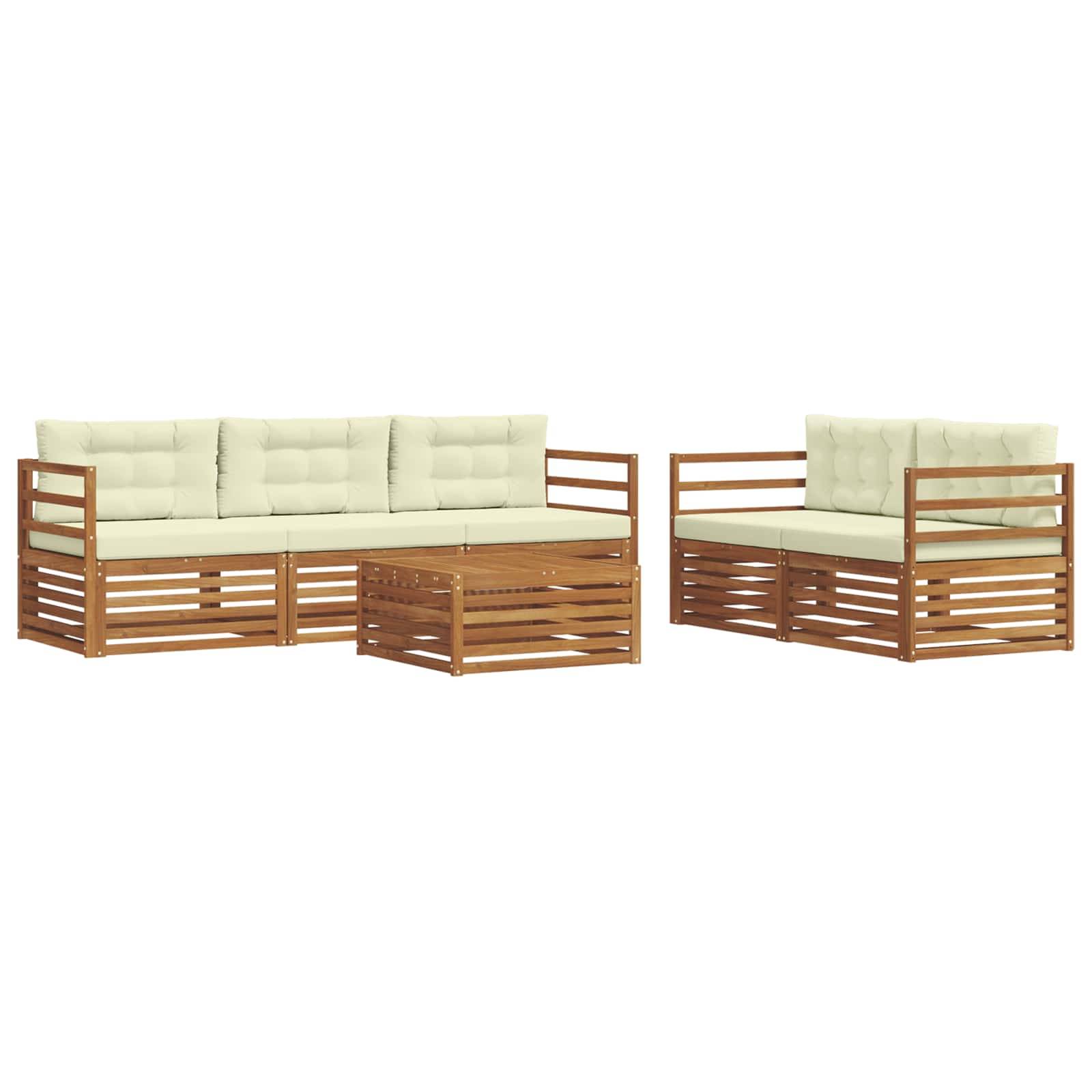 vidaXL Outdoor-Sofagarnitur mit Kissen 6 pcs Natur und Creme