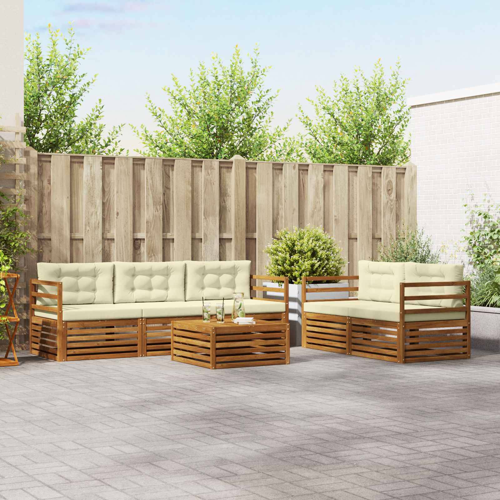 vidaXL Outdoor-Sofagarnitur mit Kissen 6 pcs Natur und Creme