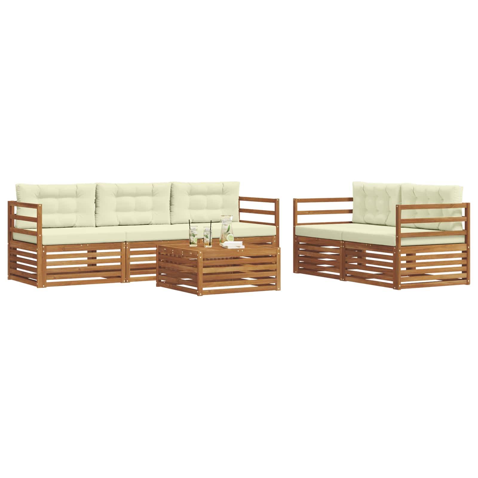 vidaXL Outdoor-Sofagarnitur mit Kissen 6 pcs Natur und Creme