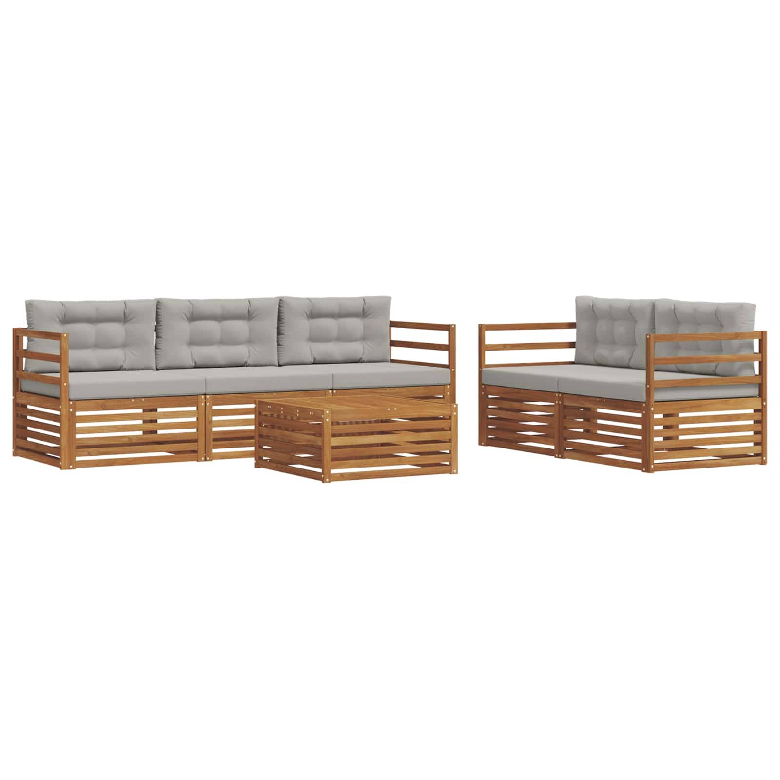 vidaXL Outdoor-Sofagarnitur mit Kissen 6 pcs Natürlich und Hellgrau