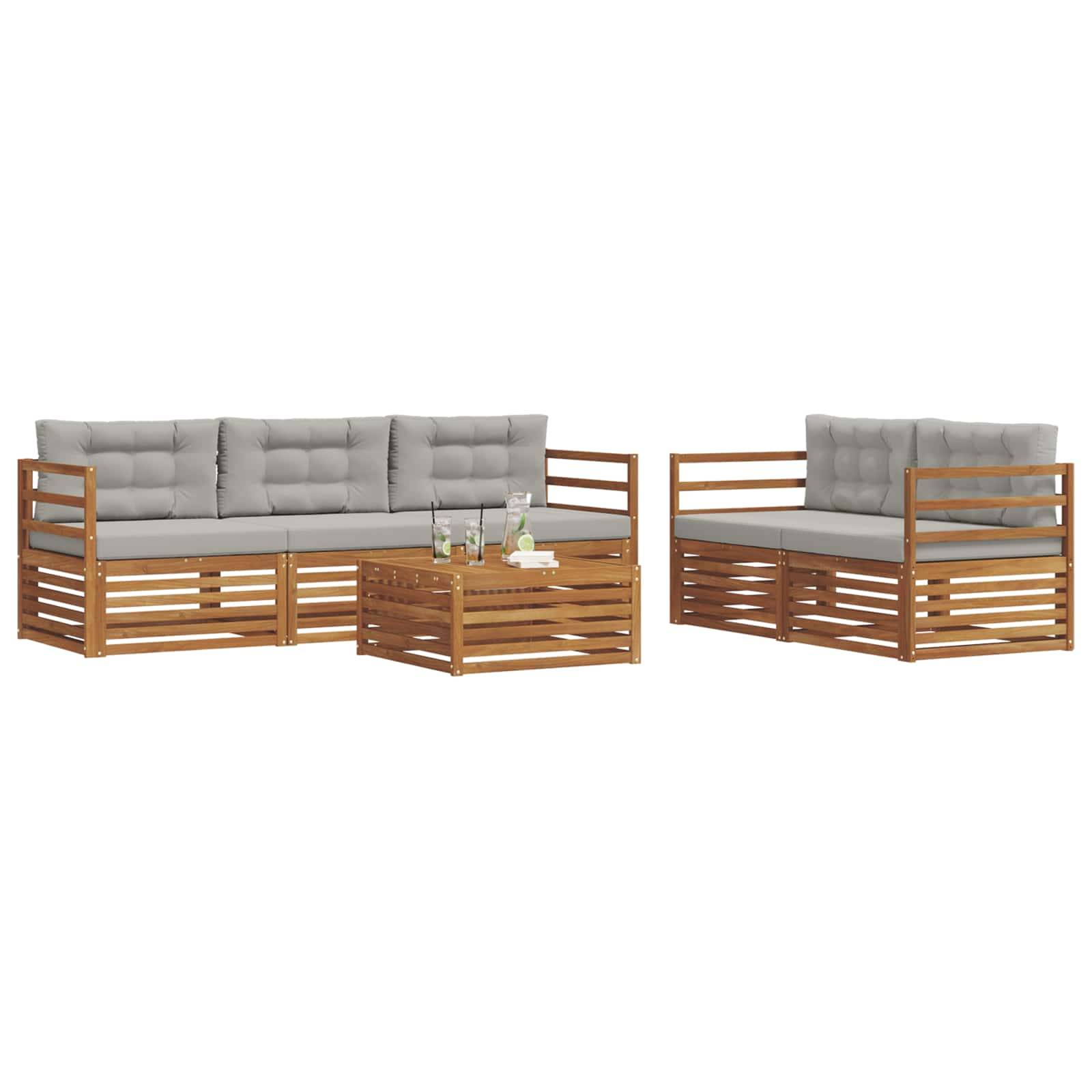 vidaXL Outdoor-Sofagarnitur mit Kissen 6 pcs Natürlich und Hellgrau