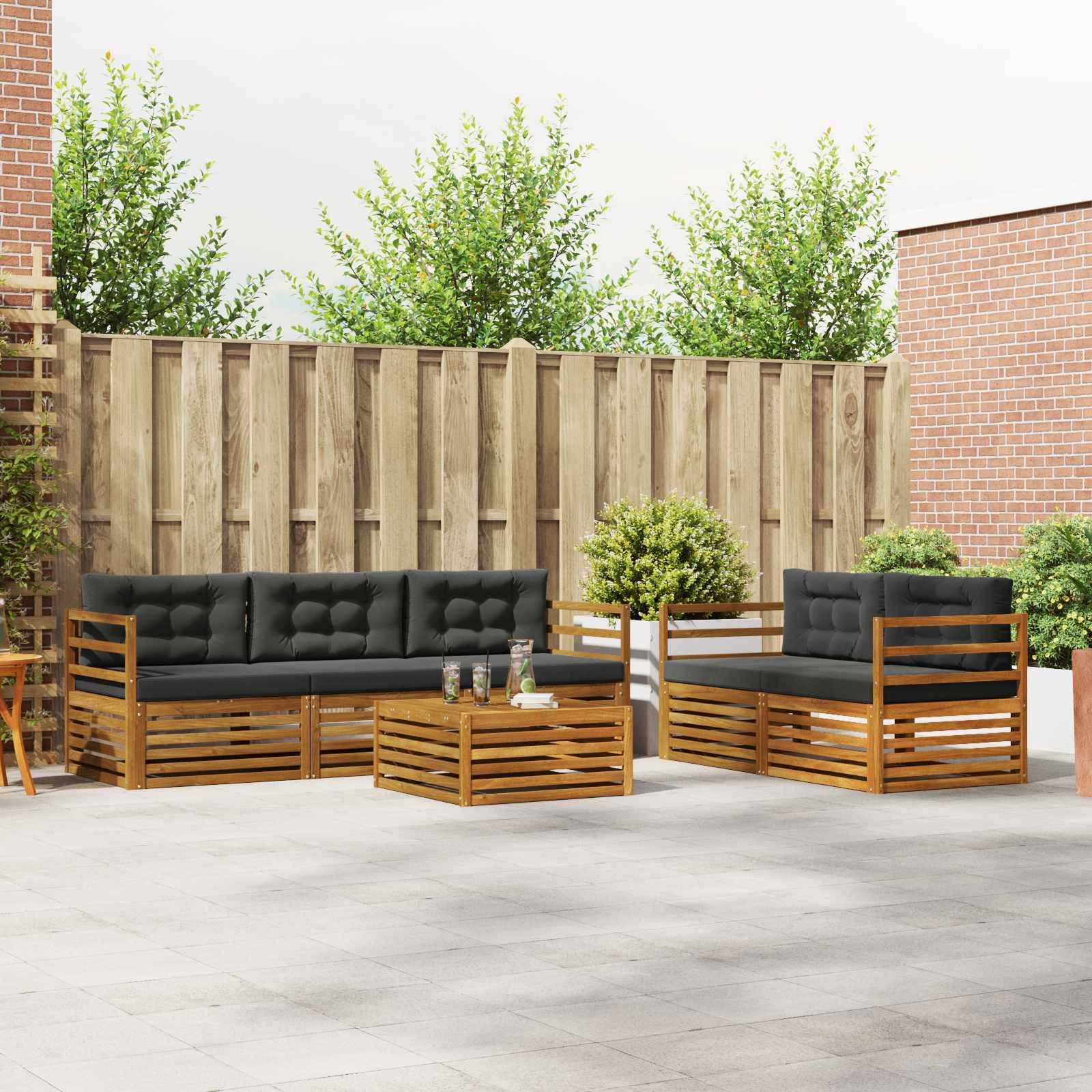 vidaXL Outdoor-Sofagarnitur mit Kissen 6 pcs Natur und Anthrazit