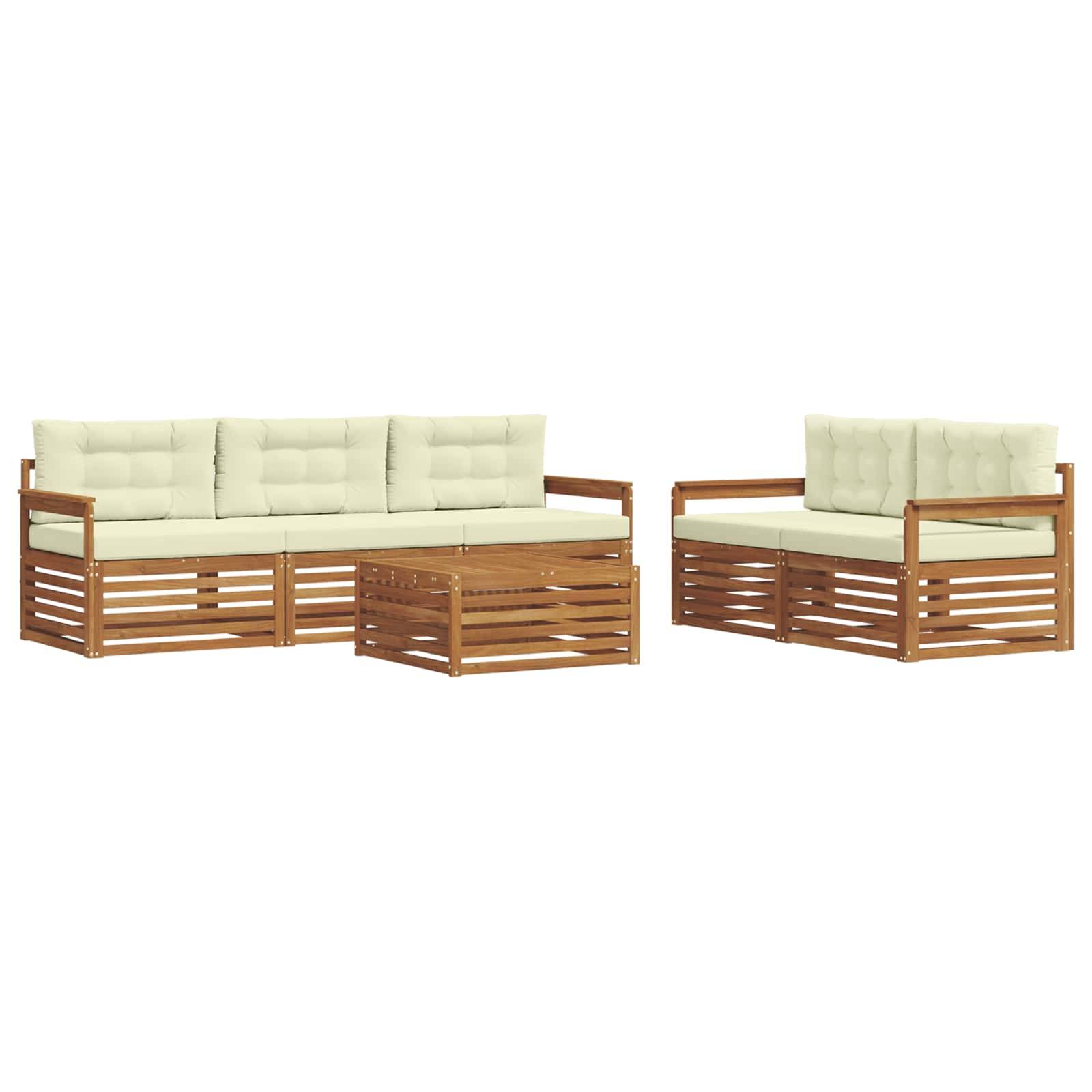 vidaXL Outdoor-Sofagarnitur mit Kissen 6 pcs Natur und Creme
