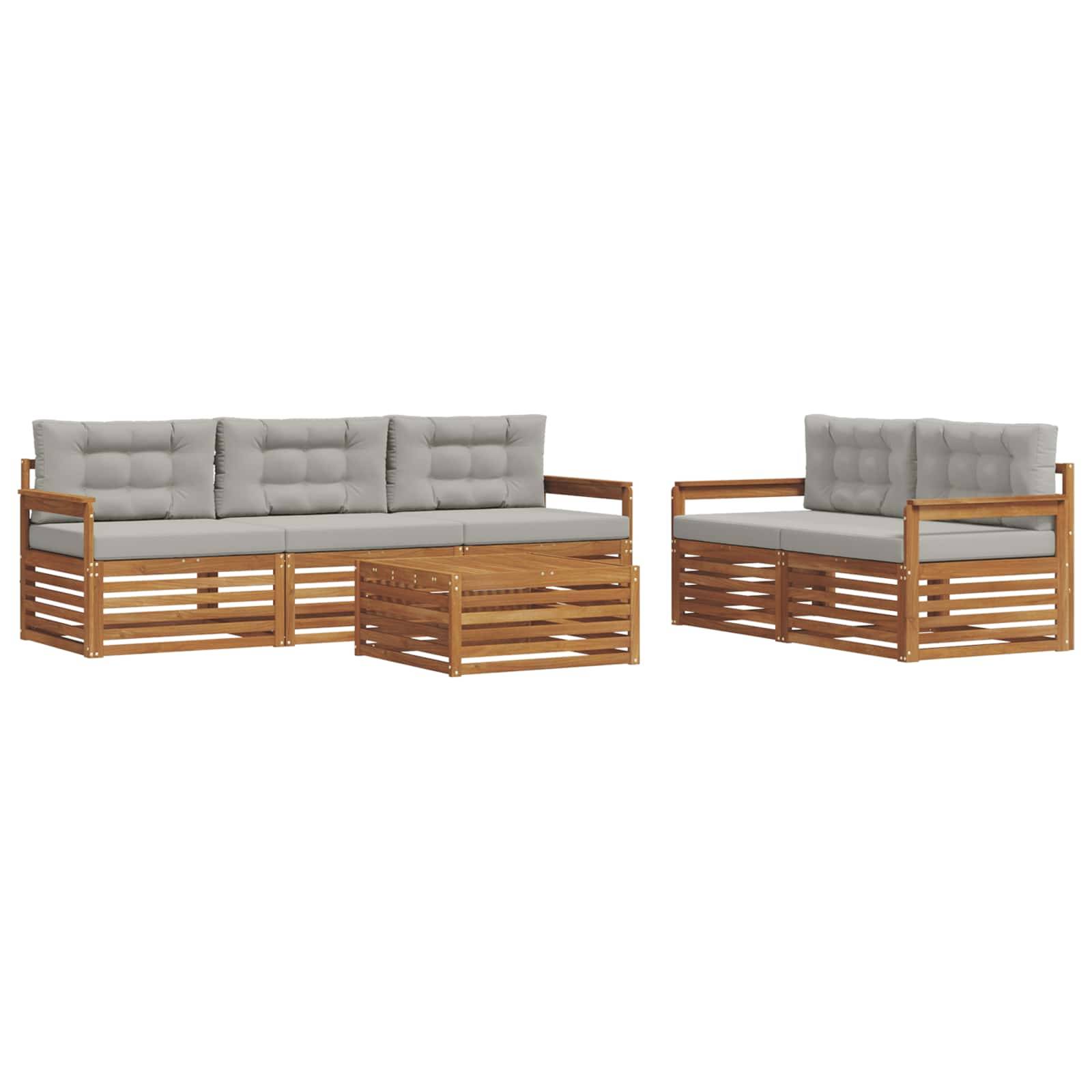 vidaXL Outdoor-Sofagarnitur mit Kissen 6 pcs Natürlich und Hellgrau