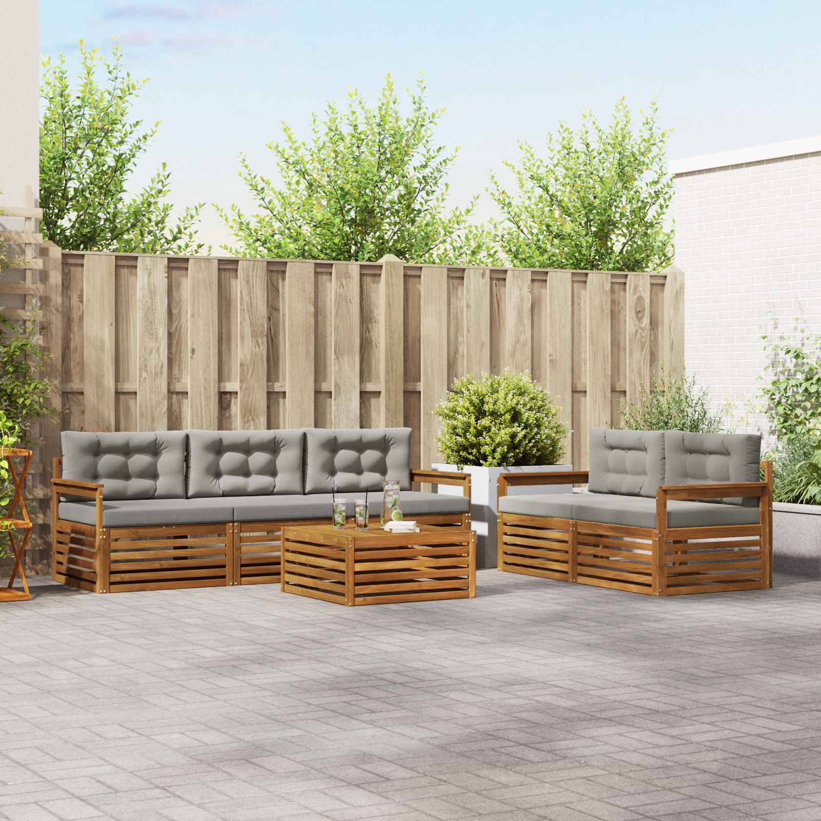 vidaXL Outdoor-Sofagarnitur mit Kissen 6 pcs Natürlich und Hellgrau