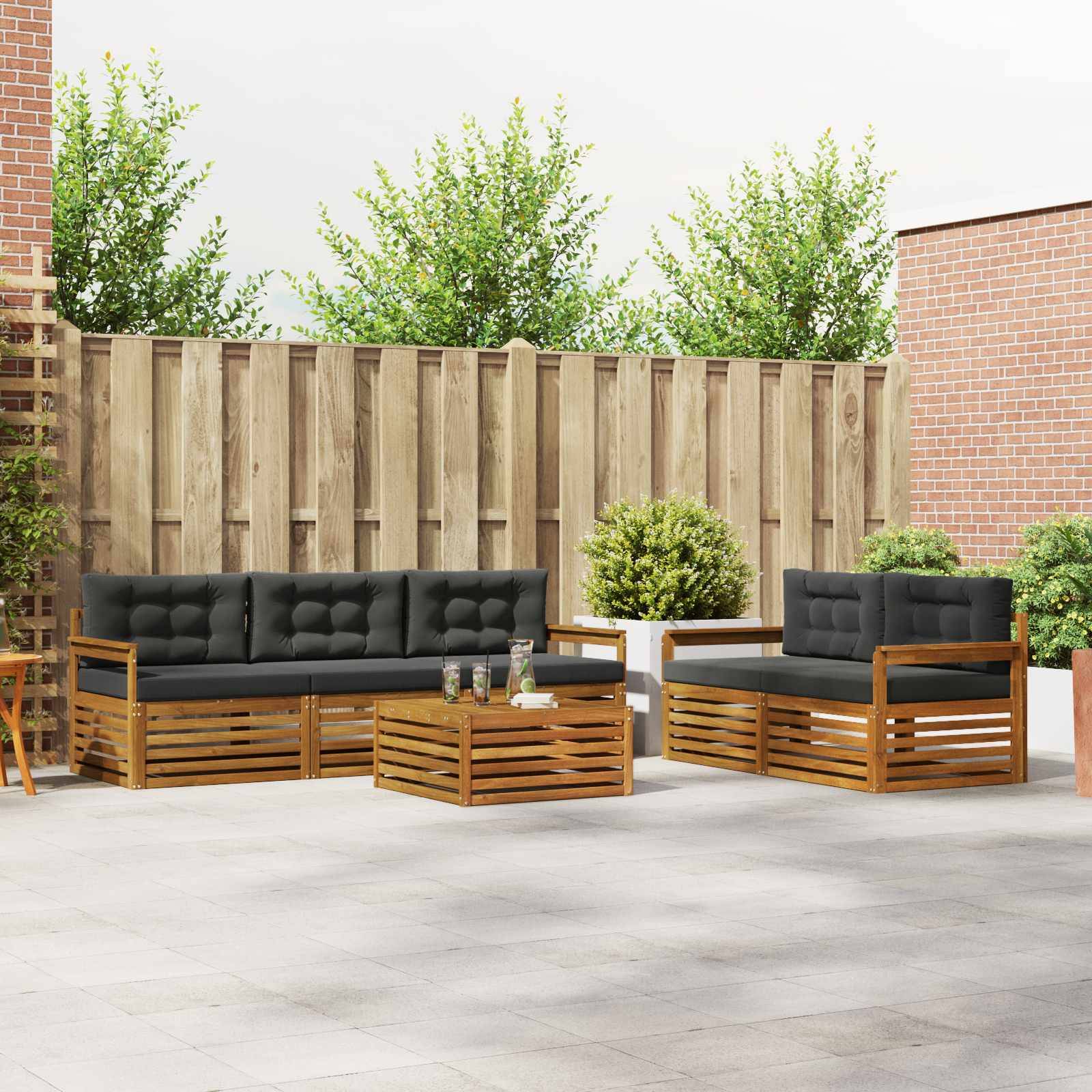 vidaXL Outdoor-Sofagarnitur mit Kissen 6 pcs Natur und Anthrazit