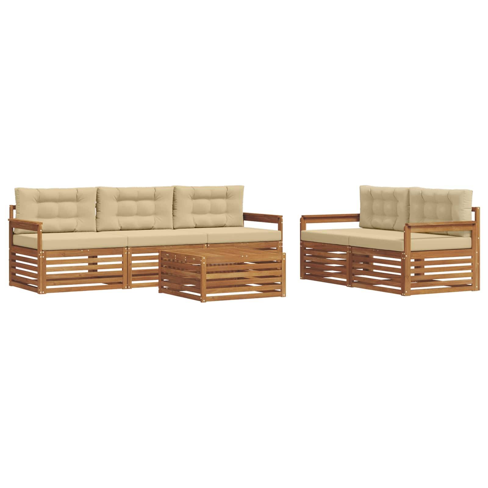 vidaXL Outdoor-Sofagarnitur mit Kissen 6 pcs Natur und Beige