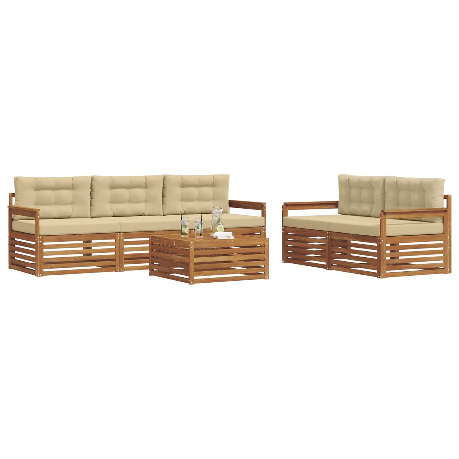 vidaXL Outdoor-Sofagarnitur mit Kissen 6 pcs Natur und Beige