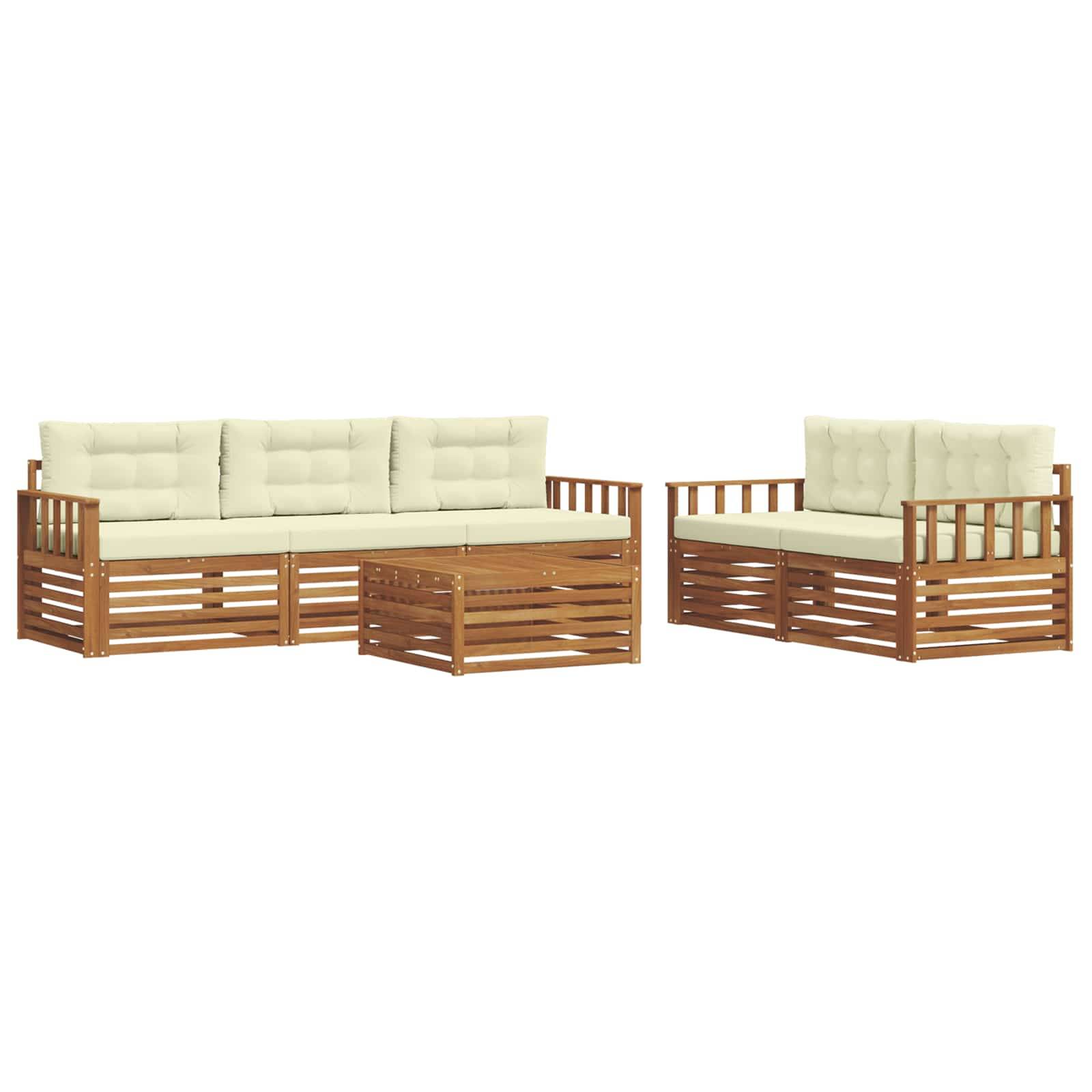 vidaXL Outdoor-Sofagarnitur mit Kissen 6 pcs Natur und Creme