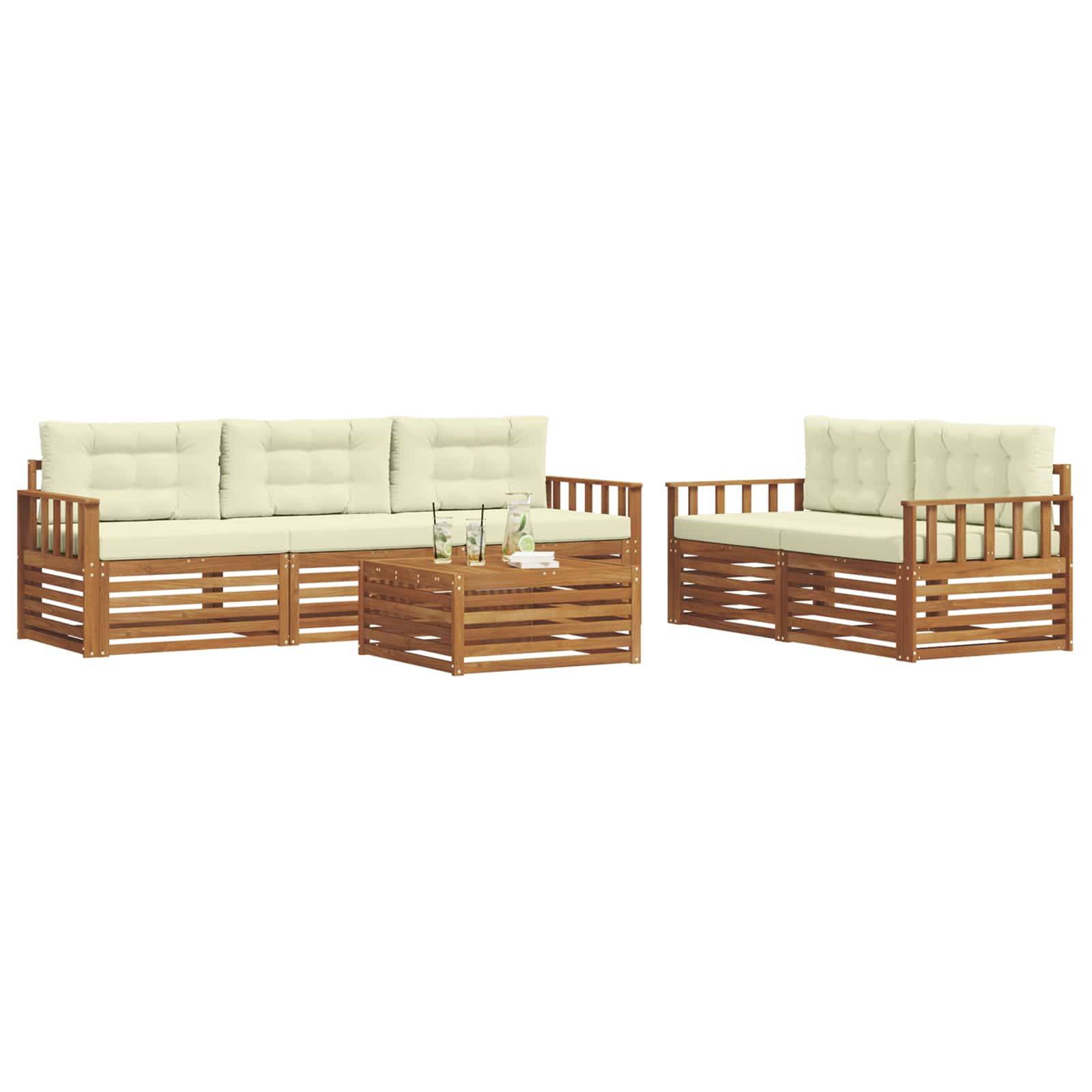 vidaXL Outdoor-Sofagarnitur mit Kissen 6 pcs Natur und Creme