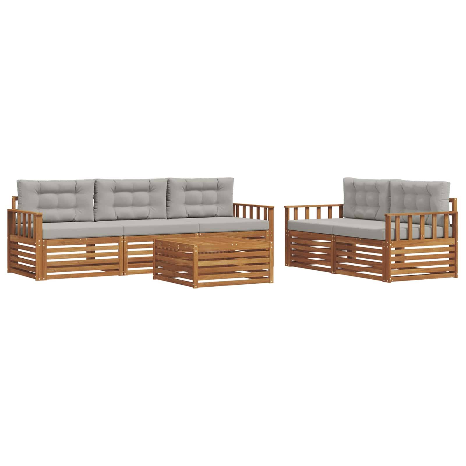 vidaXL Outdoor-Sofagarnitur mit Kissen 6 pcs Natürlich und Hellgrau